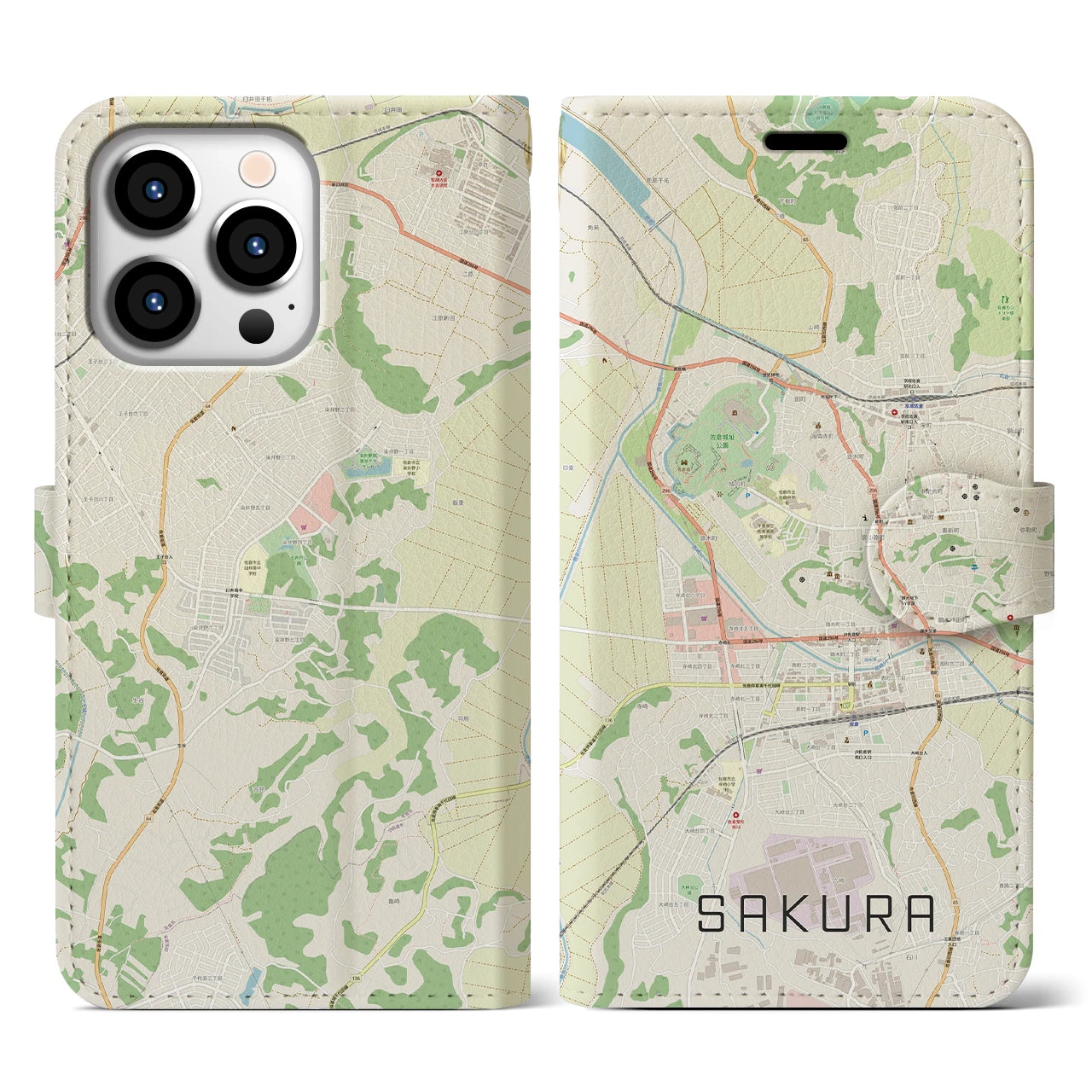【佐倉(千葉県)】地図柄iPhoneケース(手帳タイプ)ナチュラル・iPhone 13 Pro 用