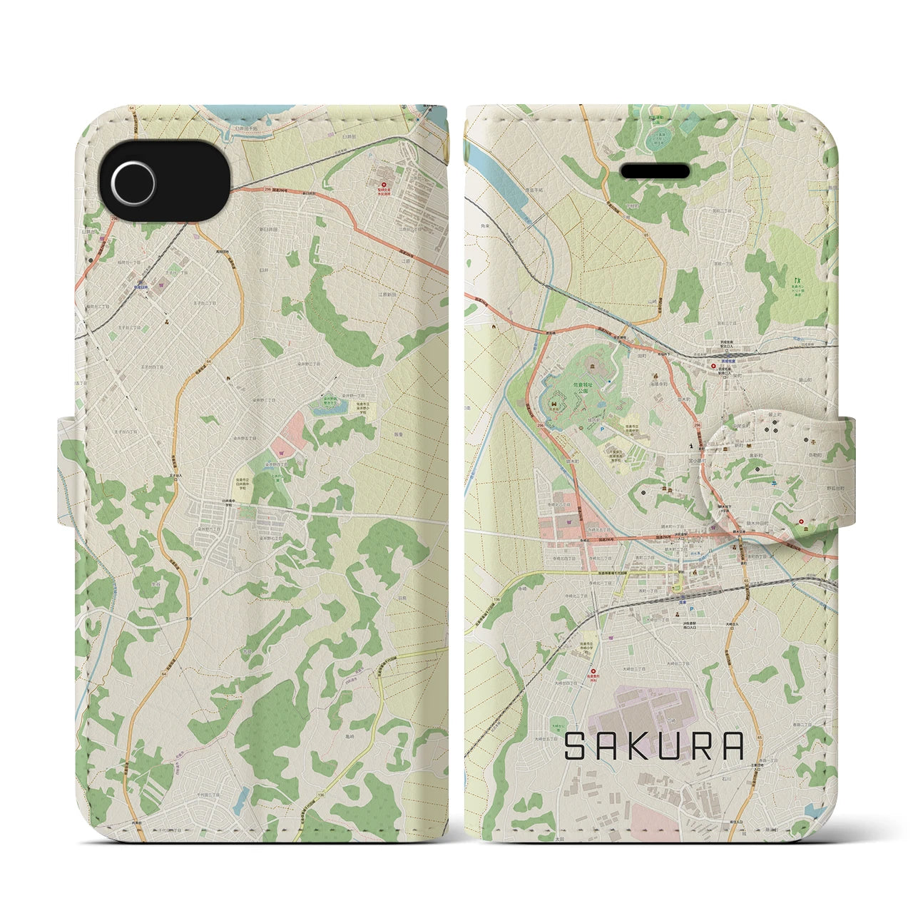 【佐倉(千葉県)】地図柄iPhoneケース(手帳タイプ)ナチュラル・iPhone SE(第3 / 第2世代) / 8 / 7 / 6s / 6 用