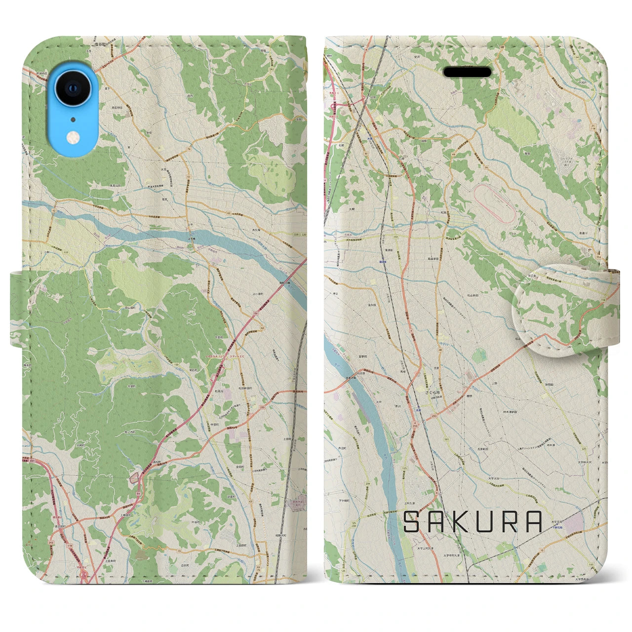 【さくら(栃木県)】地図柄iPhoneケース(手帳タイプ)ナチュラル・iPhone XR 用