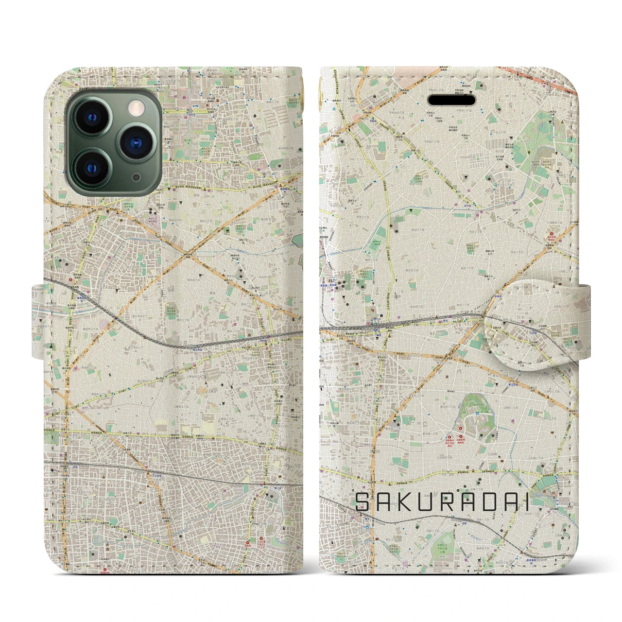 【桜台(東京都)】地図柄iPhoneケース(手帳タイプ)ナチュラル・iPhone 11 Pro 用