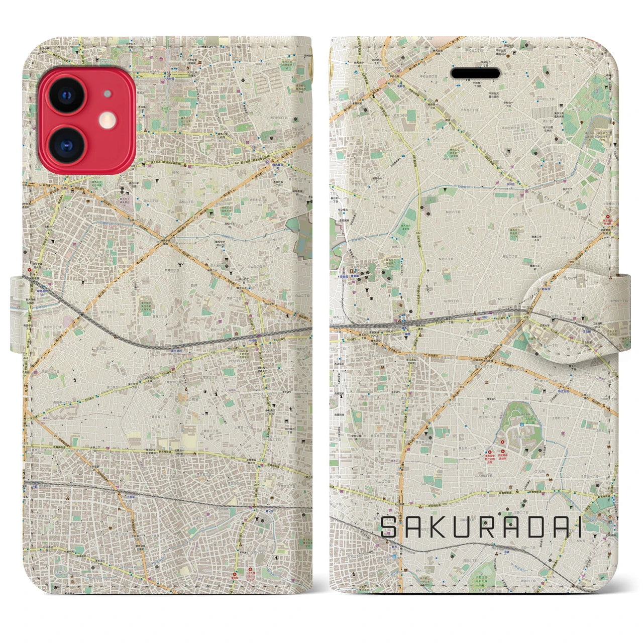 【桜台(東京都)】地図柄iPhoneケース(手帳タイプ)ナチュラル・iPhone 11 用