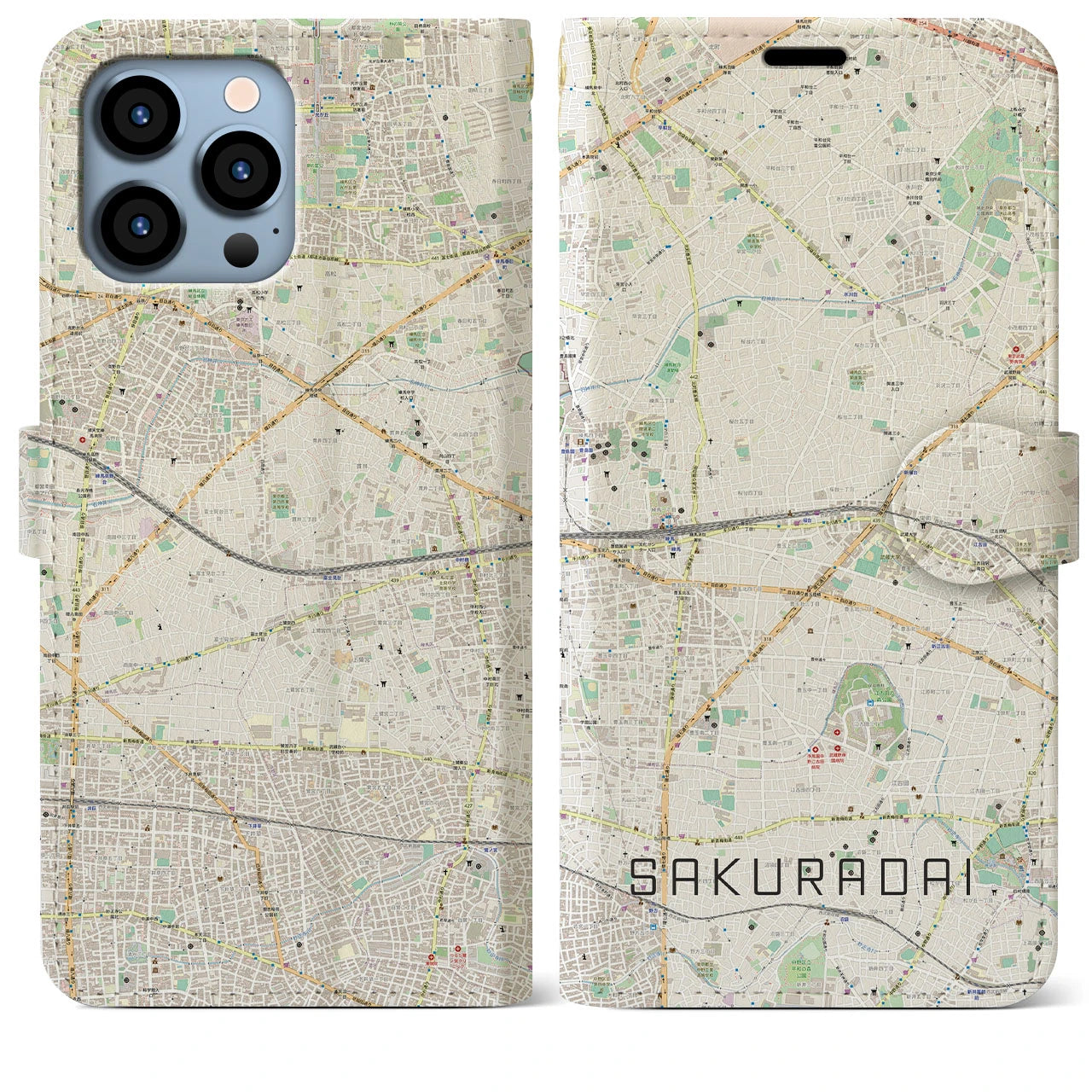 【桜台(東京都)】地図柄iPhoneケース(手帳タイプ)ナチュラル・iPhone 13 Pro Max 用
