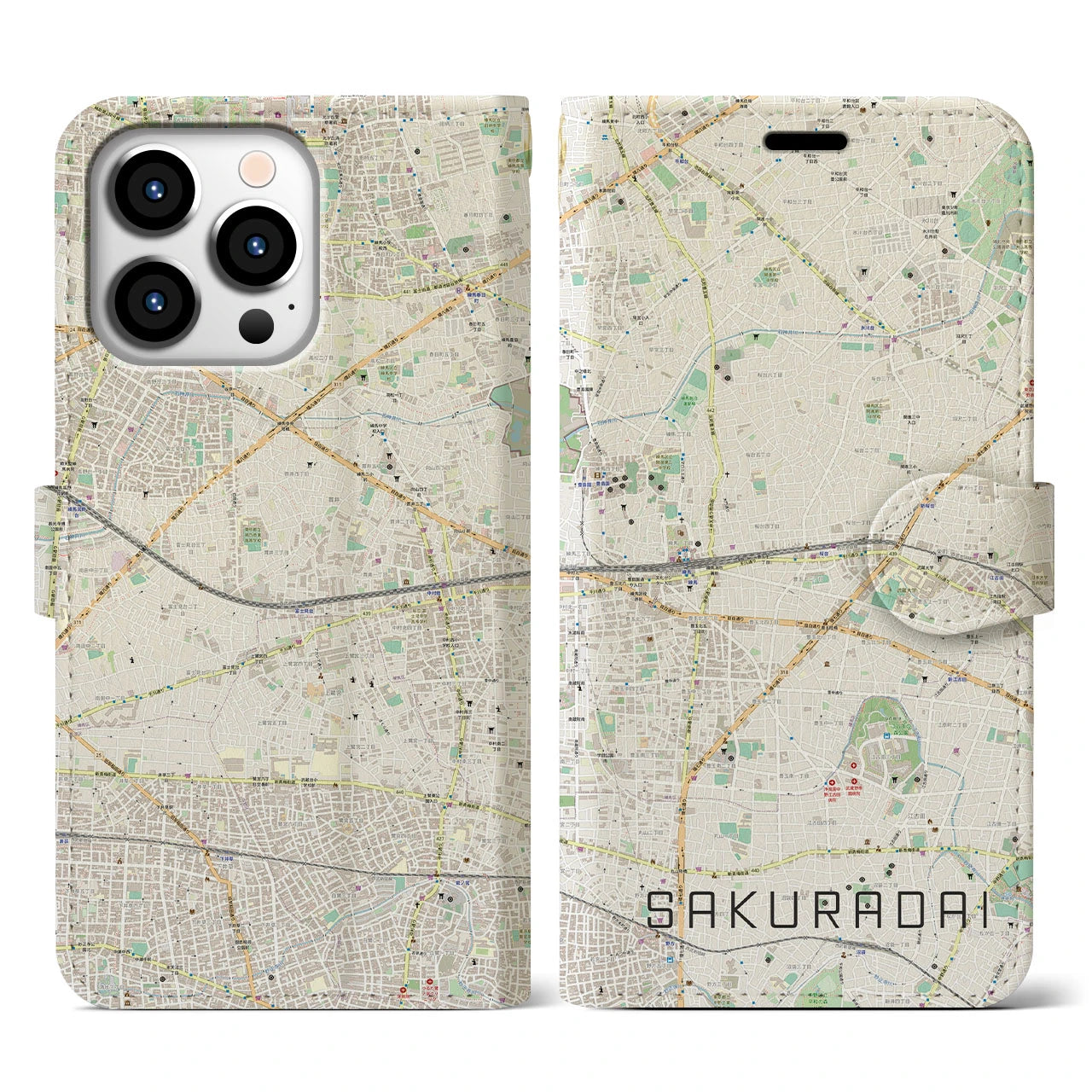 【桜台(東京都)】地図柄iPhoneケース(手帳タイプ)ナチュラル・iPhone 13 Pro 用