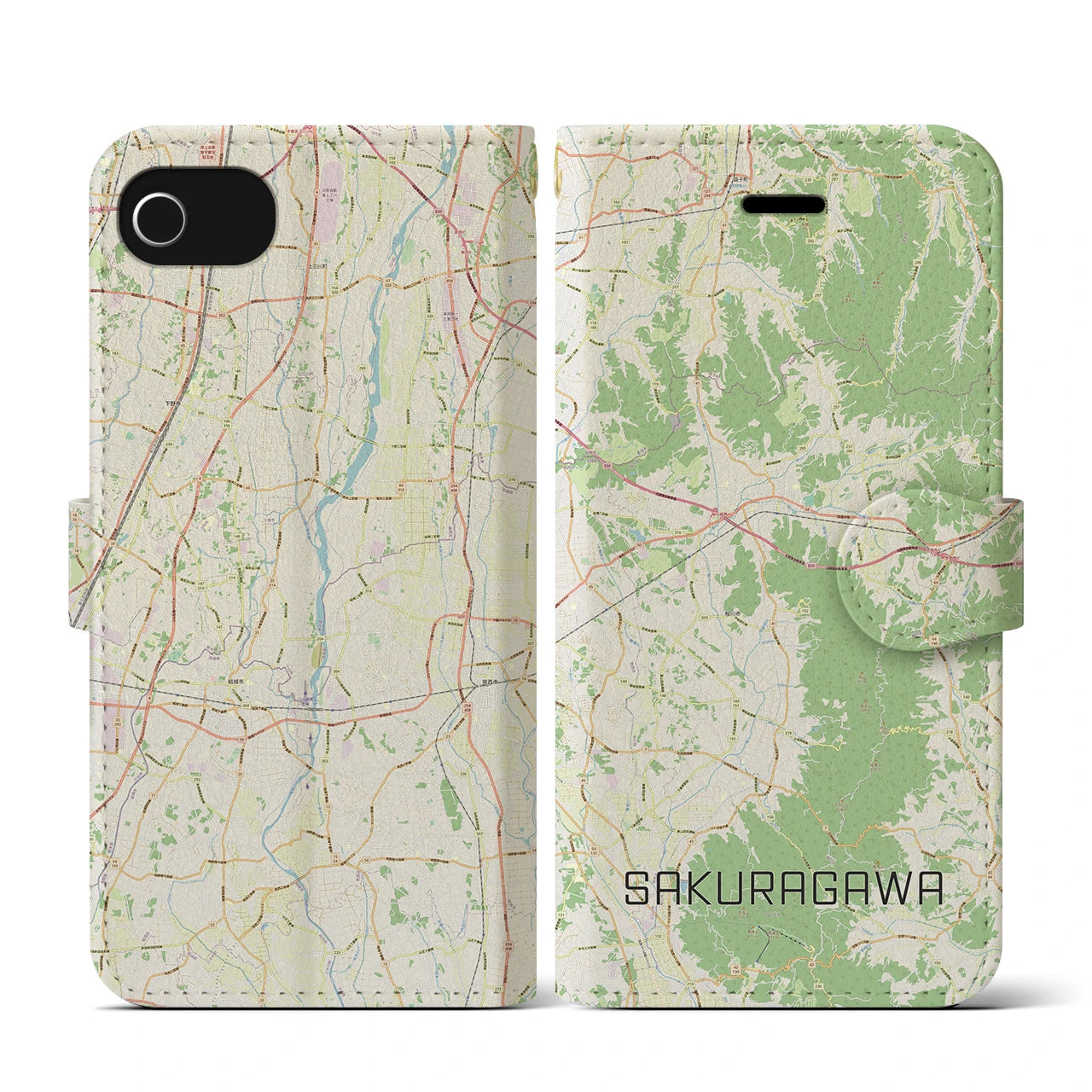【桜川(茨城県)】地図柄iPhoneケース(手帳タイプ)ナチュラル・iPhone SE(第3 / 第2世代) / 8 / 7 / 6s / 6 用