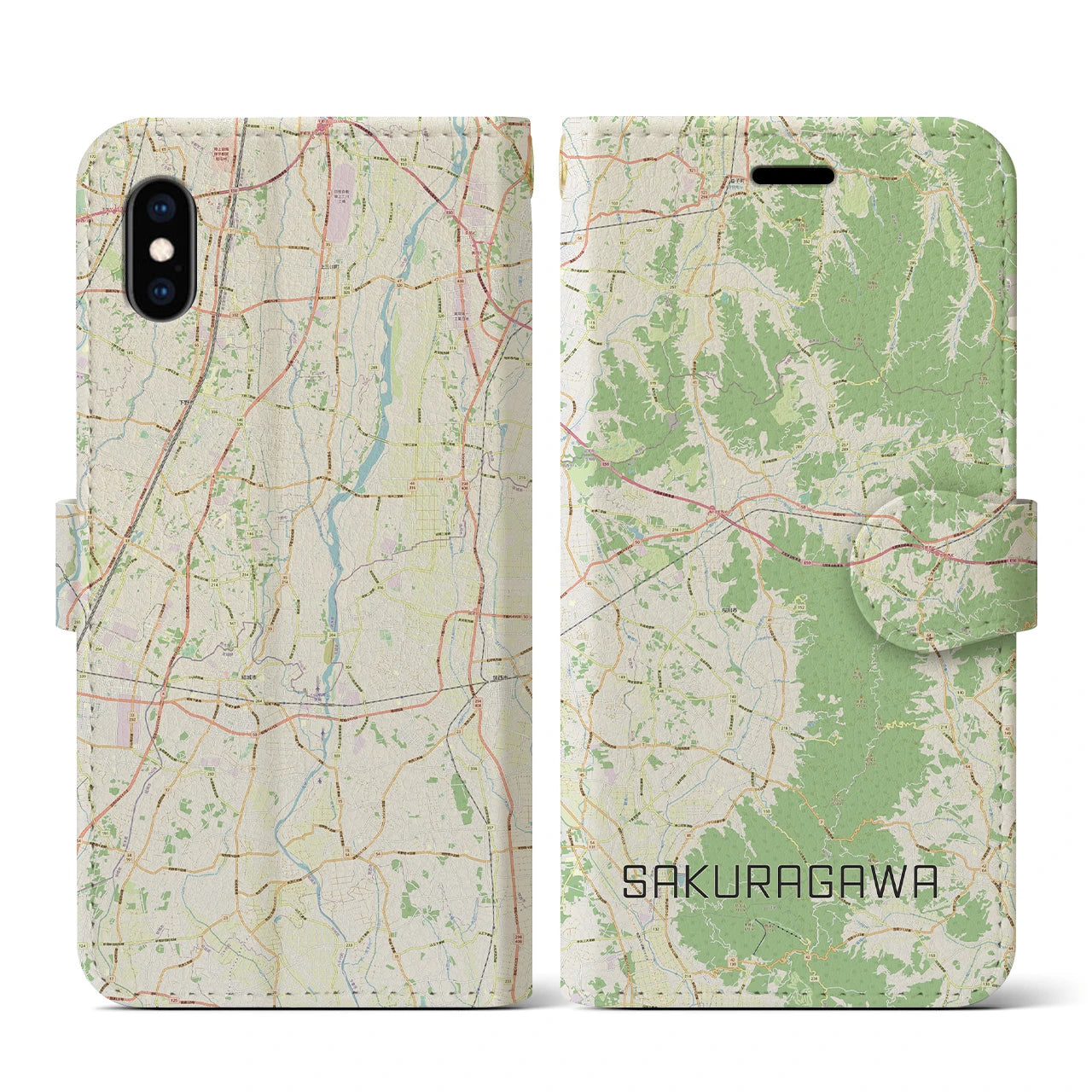 【桜川(茨城県)】地図柄iPhoneケース(手帳タイプ)ナチュラル・iPhone XS / X 用