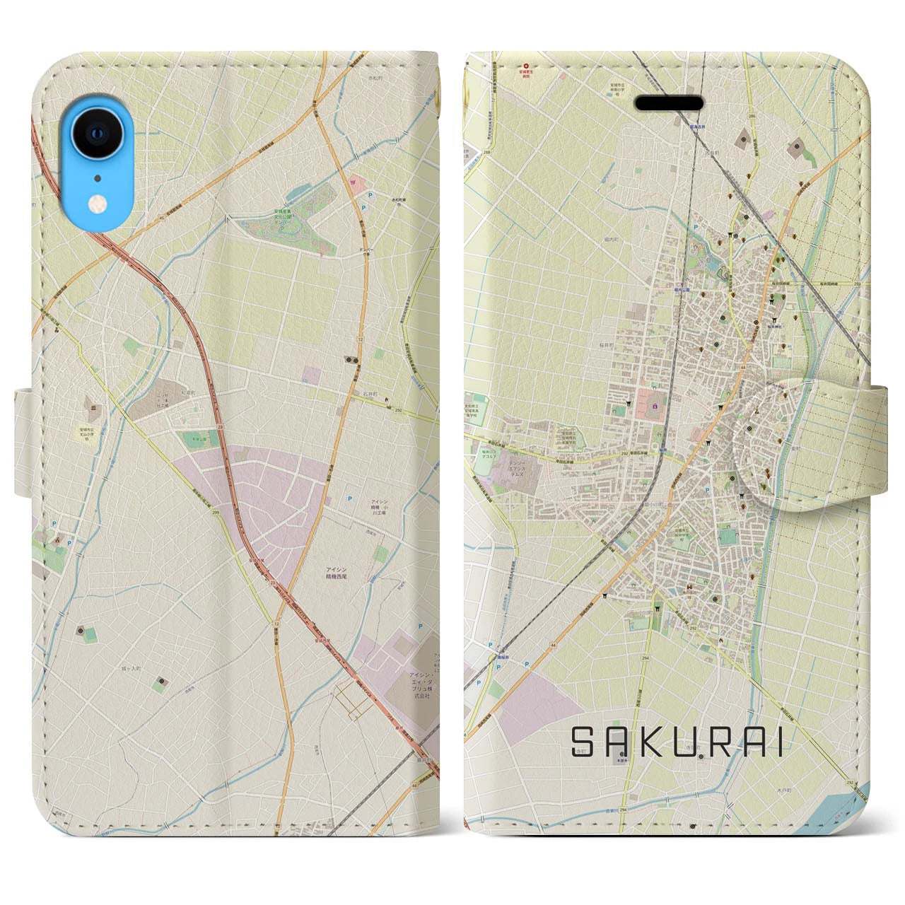 【桜井(愛知県)】地図柄iPhoneケース(手帳タイプ)ナチュラル・iPhone XR 用