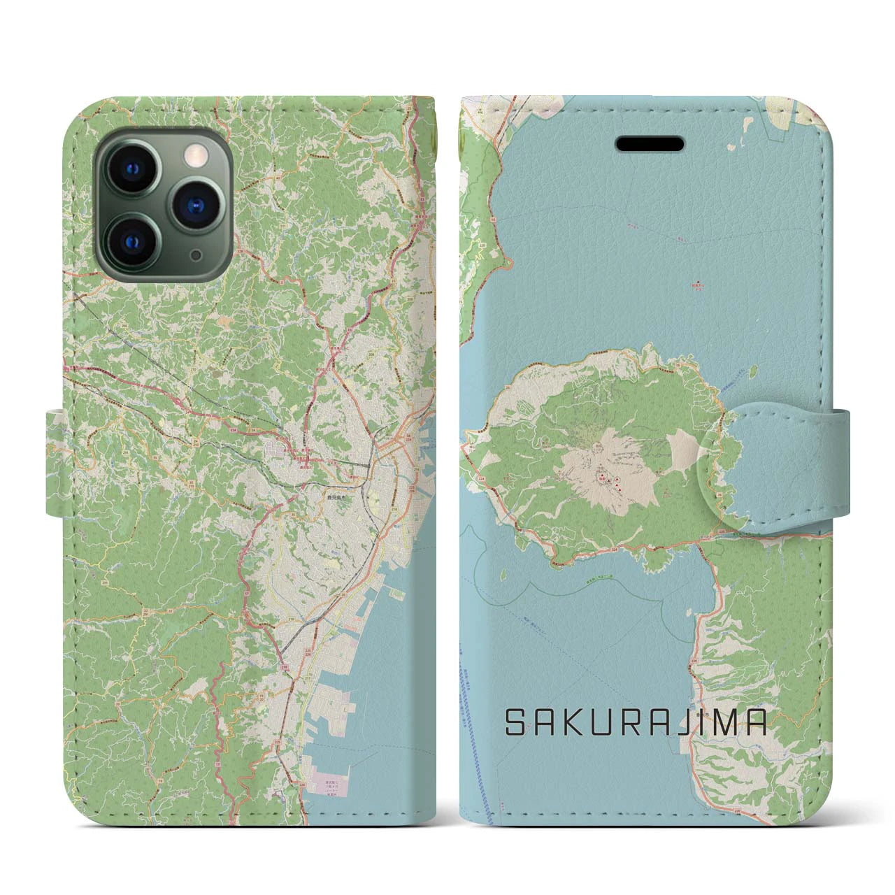 【桜島(鹿児島県)】地図柄iPhoneケース(手帳タイプ)ナチュラル・iPhone 11 Pro 用