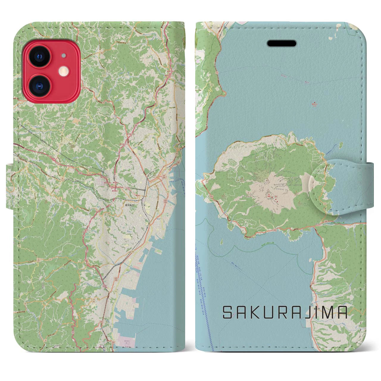【桜島(鹿児島県)】地図柄iPhoneケース(手帳タイプ)ナチュラル・iPhone 11 用