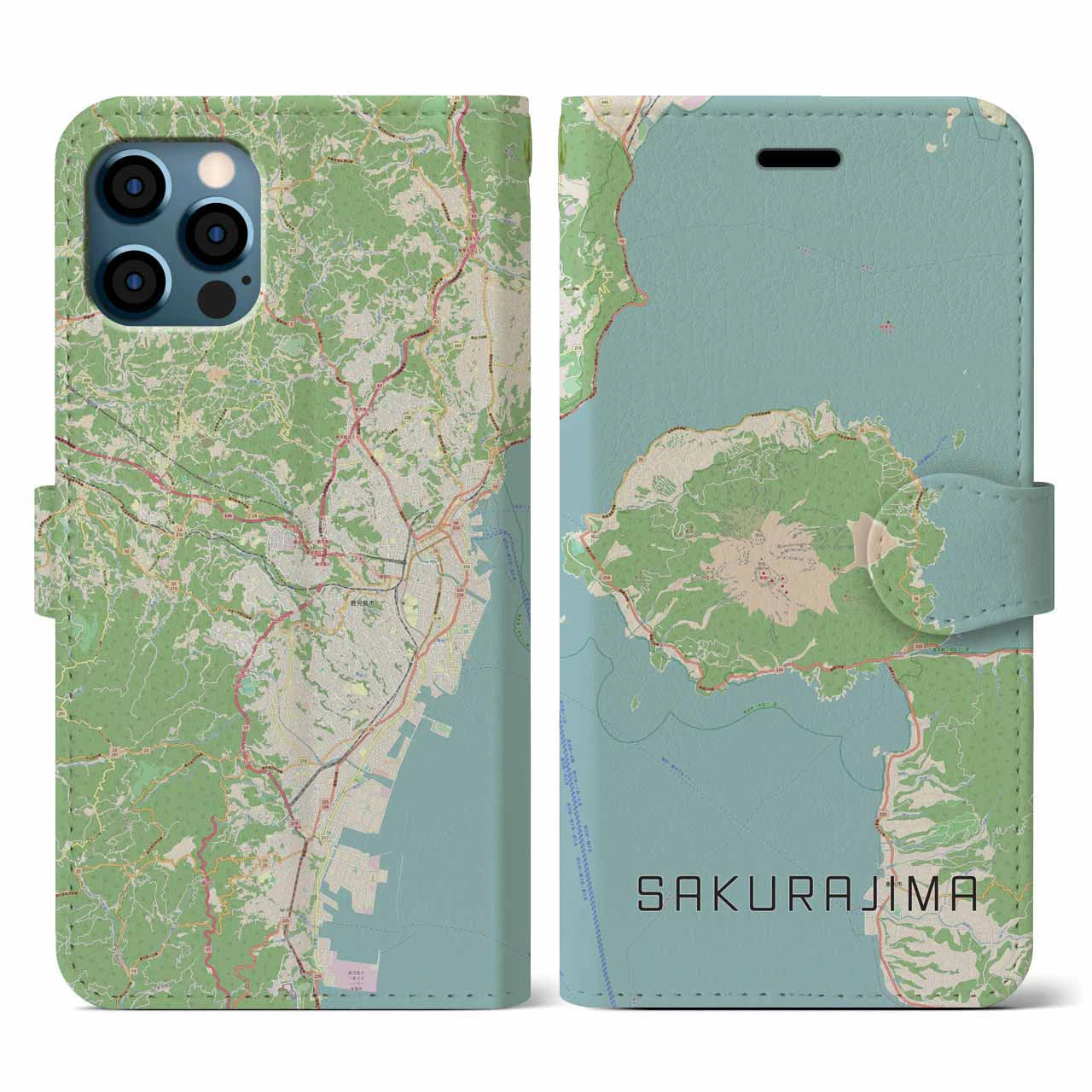 【桜島(鹿児島県)】地図柄iPhoneケース(手帳タイプ)ナチュラル・iPhone 12 / 12 Pro 用