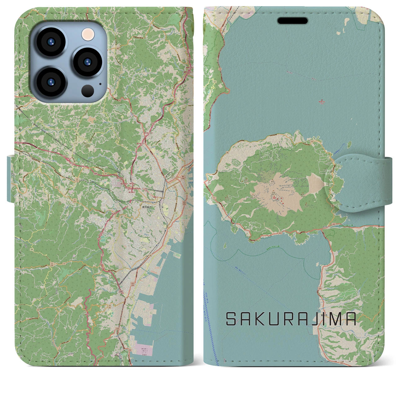 【桜島(鹿児島県)】地図柄iPhoneケース(手帳タイプ)ナチュラル・iPhone 13 Pro Max 用