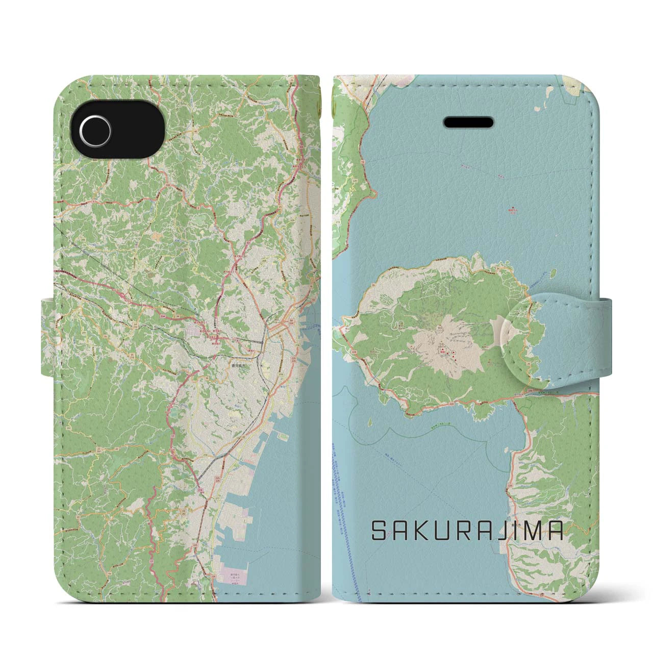 【桜島(鹿児島県)】地図柄iPhoneケース(手帳タイプ)ナチュラル・iPhone SE(第3 / 第2世代) / 8 / 7 / 6s / 6 用