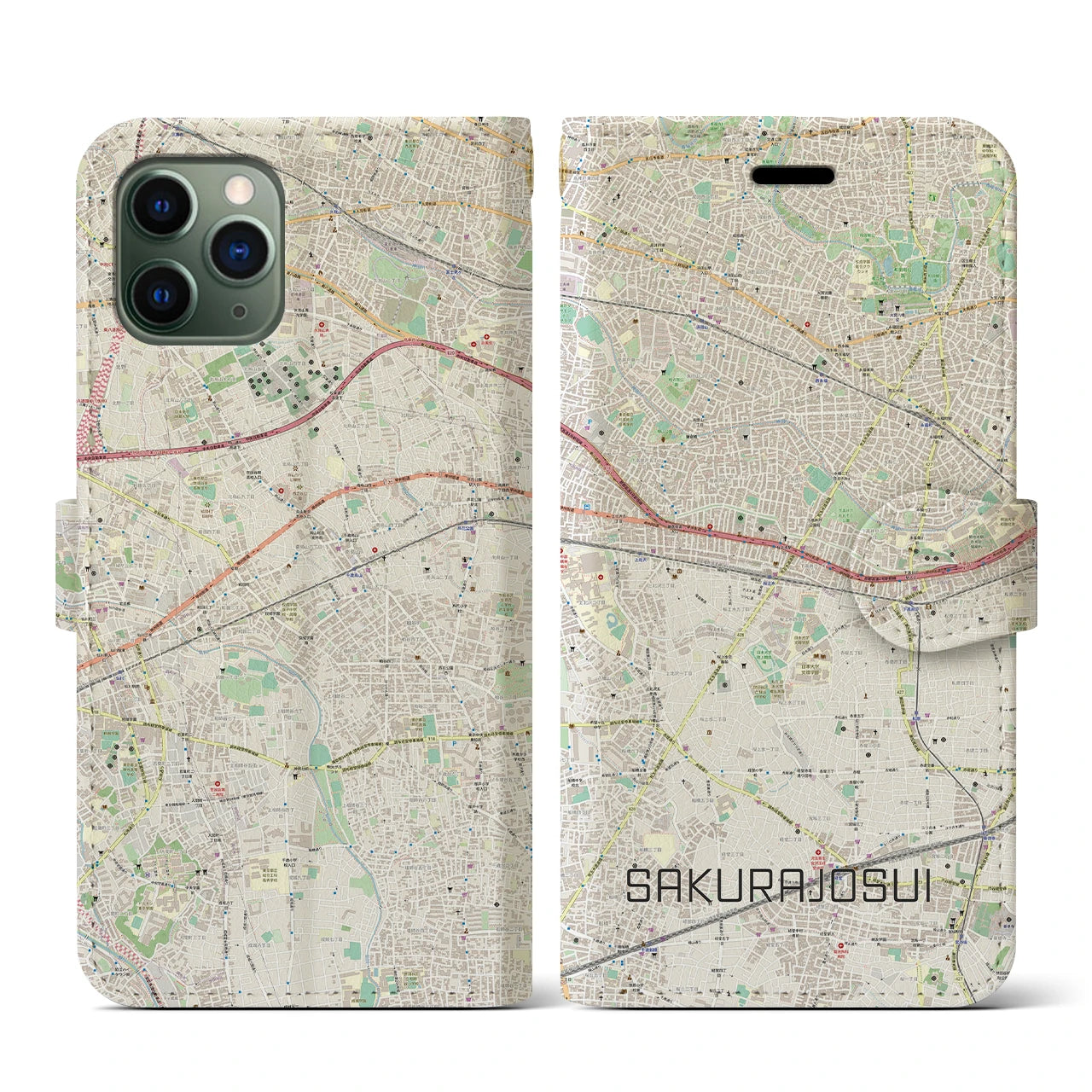 【桜上水(東京都)】地図柄iPhoneケース(手帳タイプ)ナチュラル・iPhone 11 Pro 用