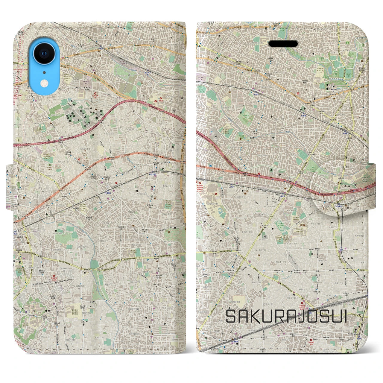 【桜上水(東京都)】地図柄iPhoneケース(手帳タイプ)ナチュラル・iPhone XR 用