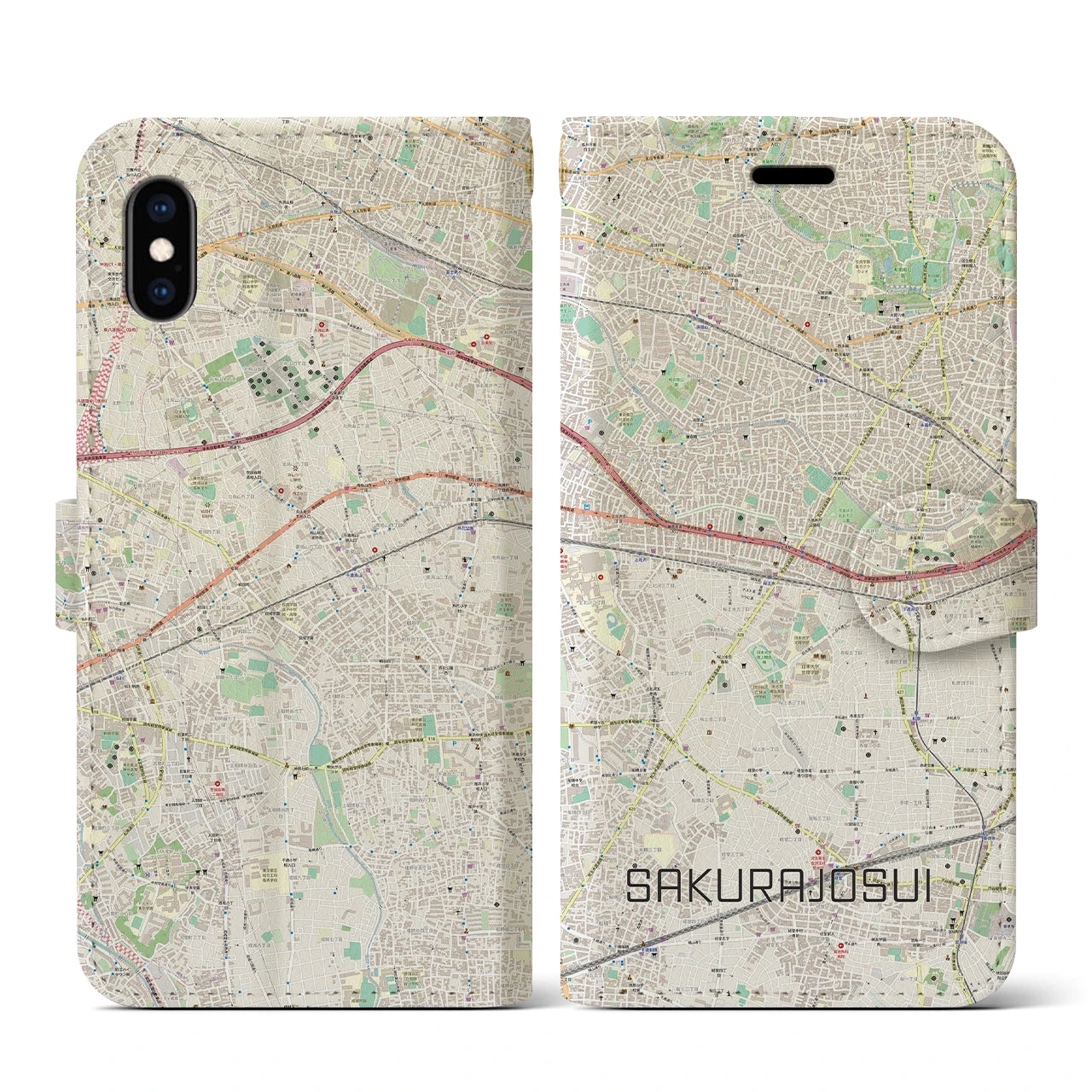 【桜上水(東京都)】地図柄iPhoneケース(手帳タイプ)ナチュラル・iPhone XS / X 用
