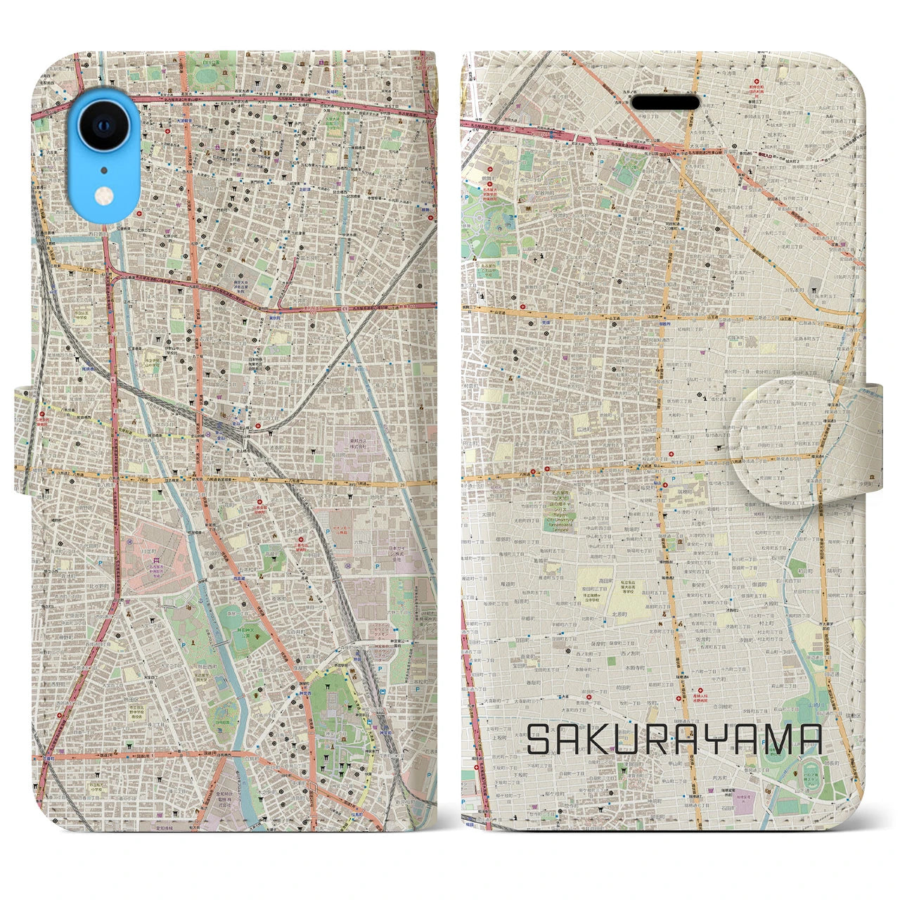 【桜山(愛知県)】地図柄iPhoneケース(手帳タイプ)ナチュラル・iPhone XR 用