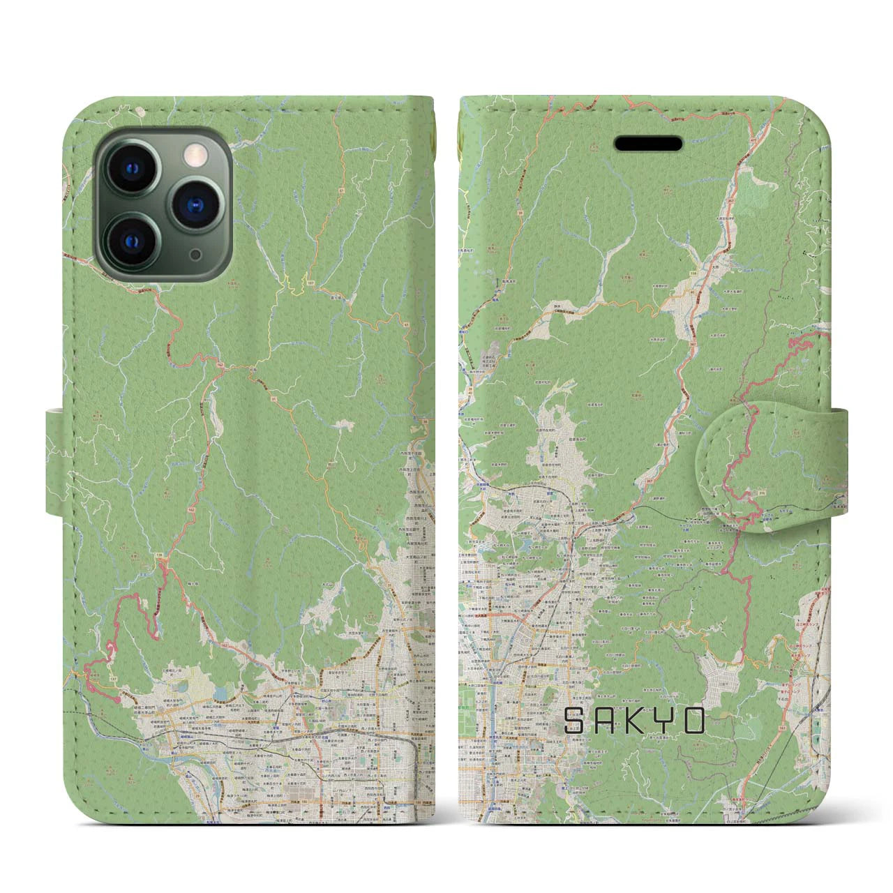 【左京(京都府)】地図柄iPhoneケース(手帳タイプ)ナチュラル・iPhone 11 Pro 用