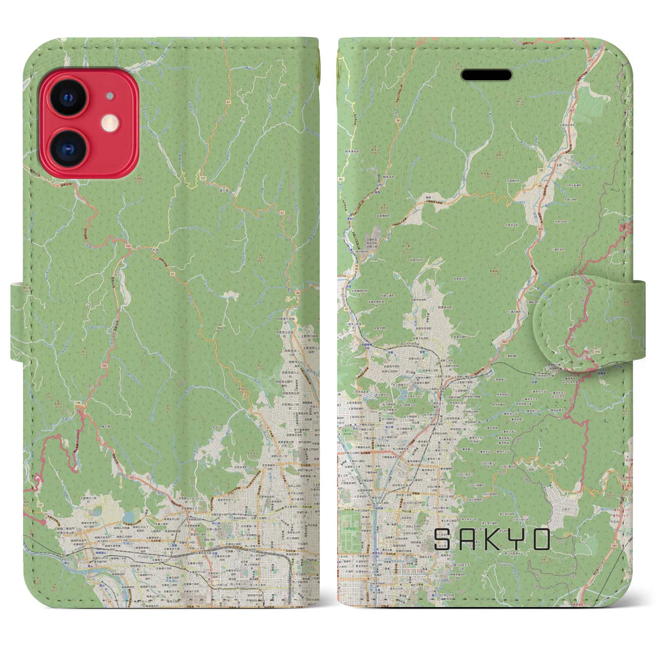 【左京(京都府)】地図柄iPhoneケース(手帳タイプ)ナチュラル・iPhone 11 用