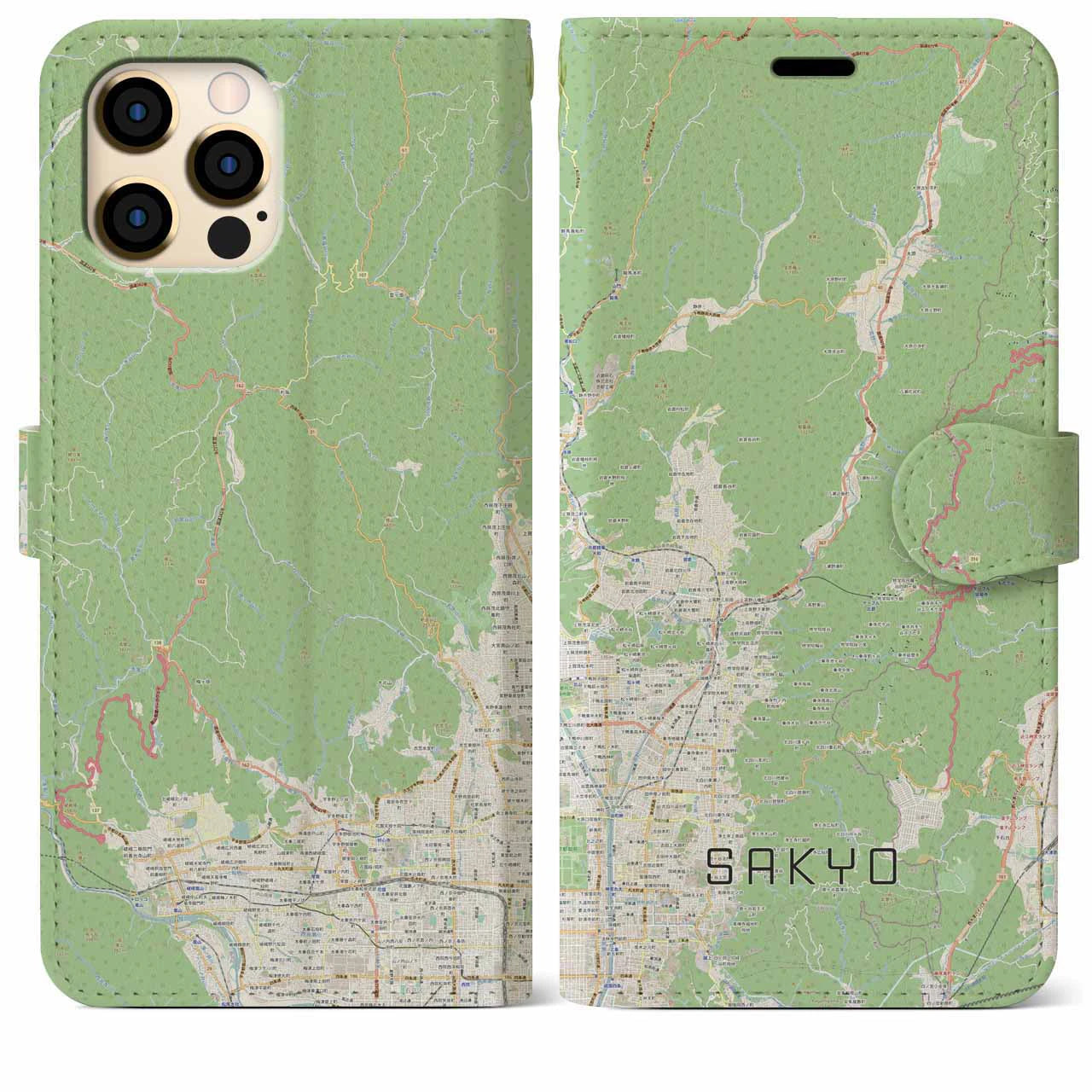【左京(京都府)】地図柄iPhoneケース(手帳タイプ)ナチュラル・iPhone 12 Pro Max 用