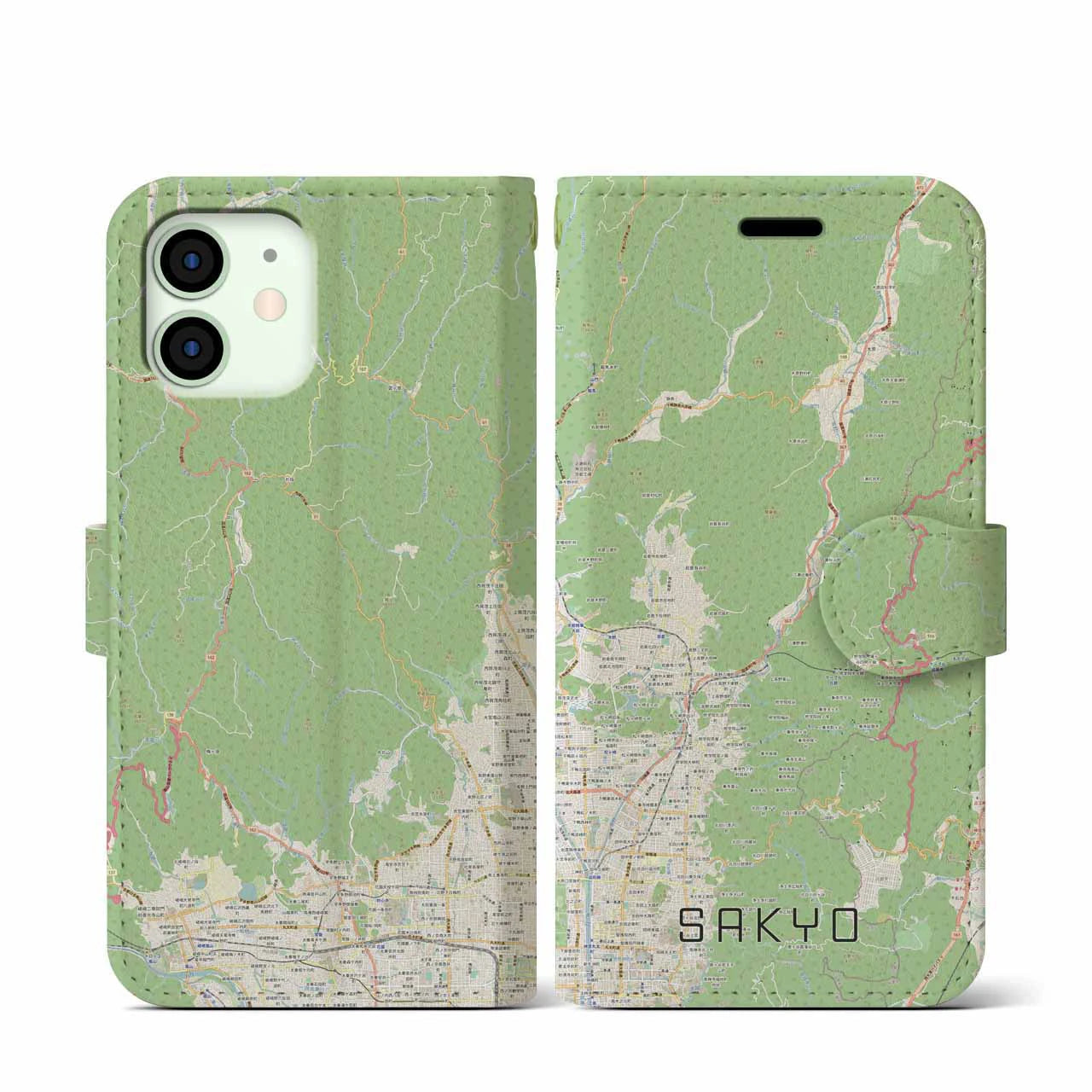 【左京(京都府)】地図柄iPhoneケース(手帳タイプ)ナチュラル・iPhone 12 mini 用