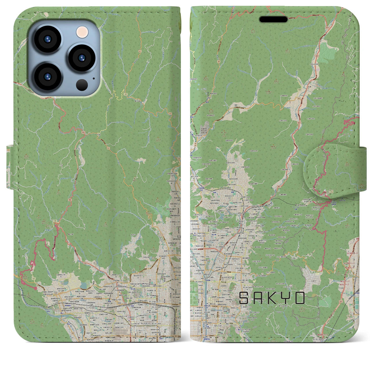 【左京(京都府)】地図柄iPhoneケース(手帳タイプ)ナチュラル・iPhone 13 Pro Max 用