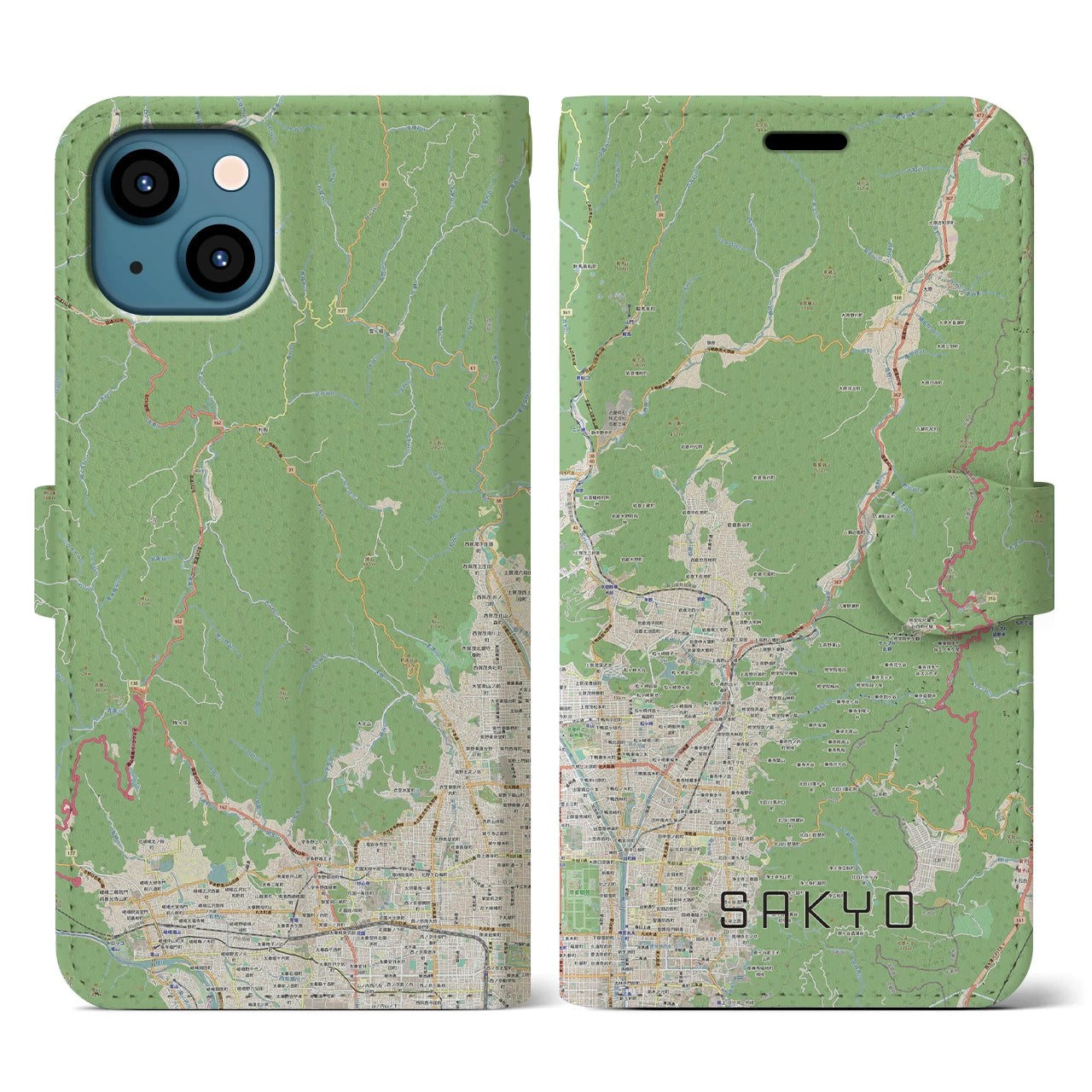 【左京(京都府)】地図柄iPhoneケース(手帳タイプ)ナチュラル・iPhone 13 用