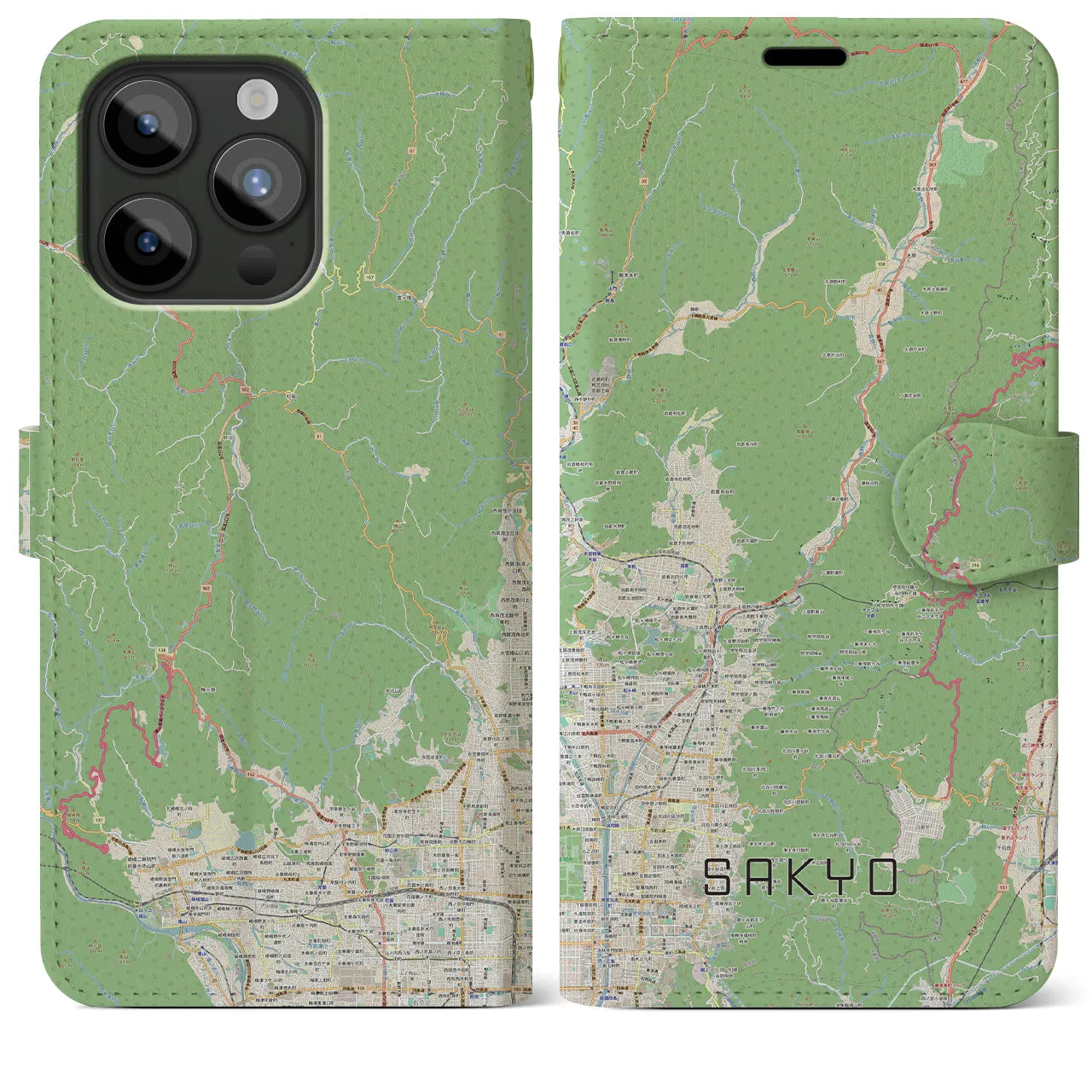 【左京(京都府)】地図柄iPhoneケース(手帳タイプ)ナチュラル・iPhone 15 Pro Max 用