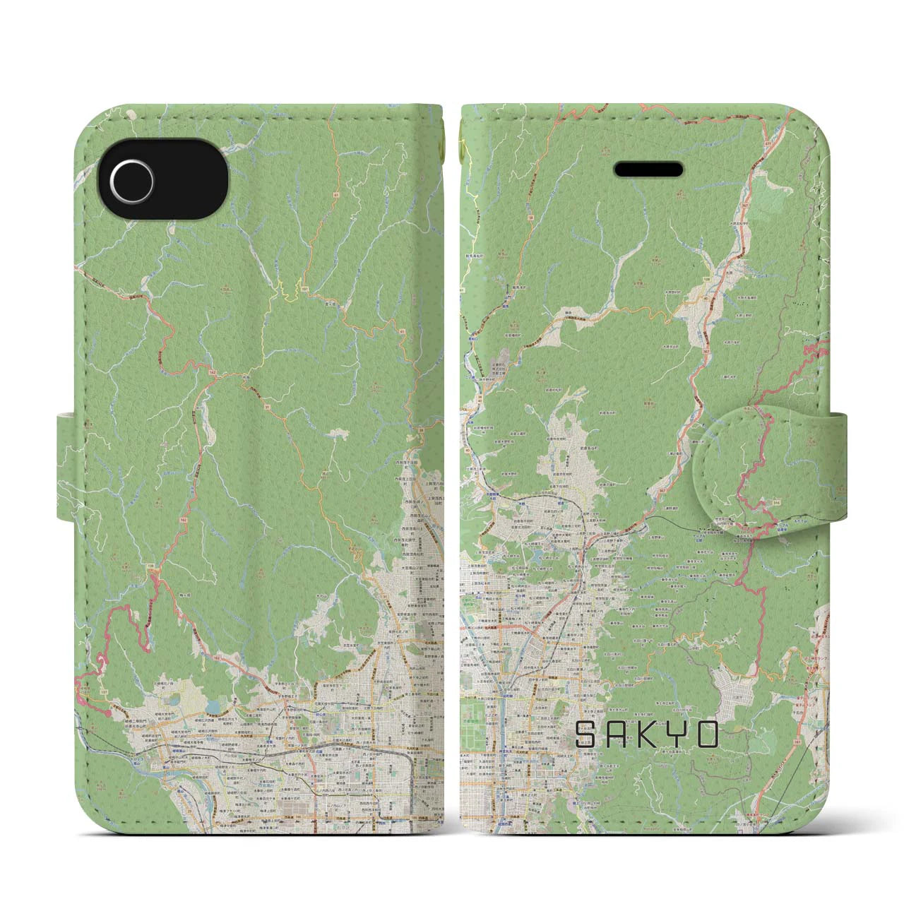【左京(京都府)】地図柄iPhoneケース(手帳タイプ)ナチュラル・iPhone SE(第3 / 第2世代) / 8 / 7 / 6s / 6 用