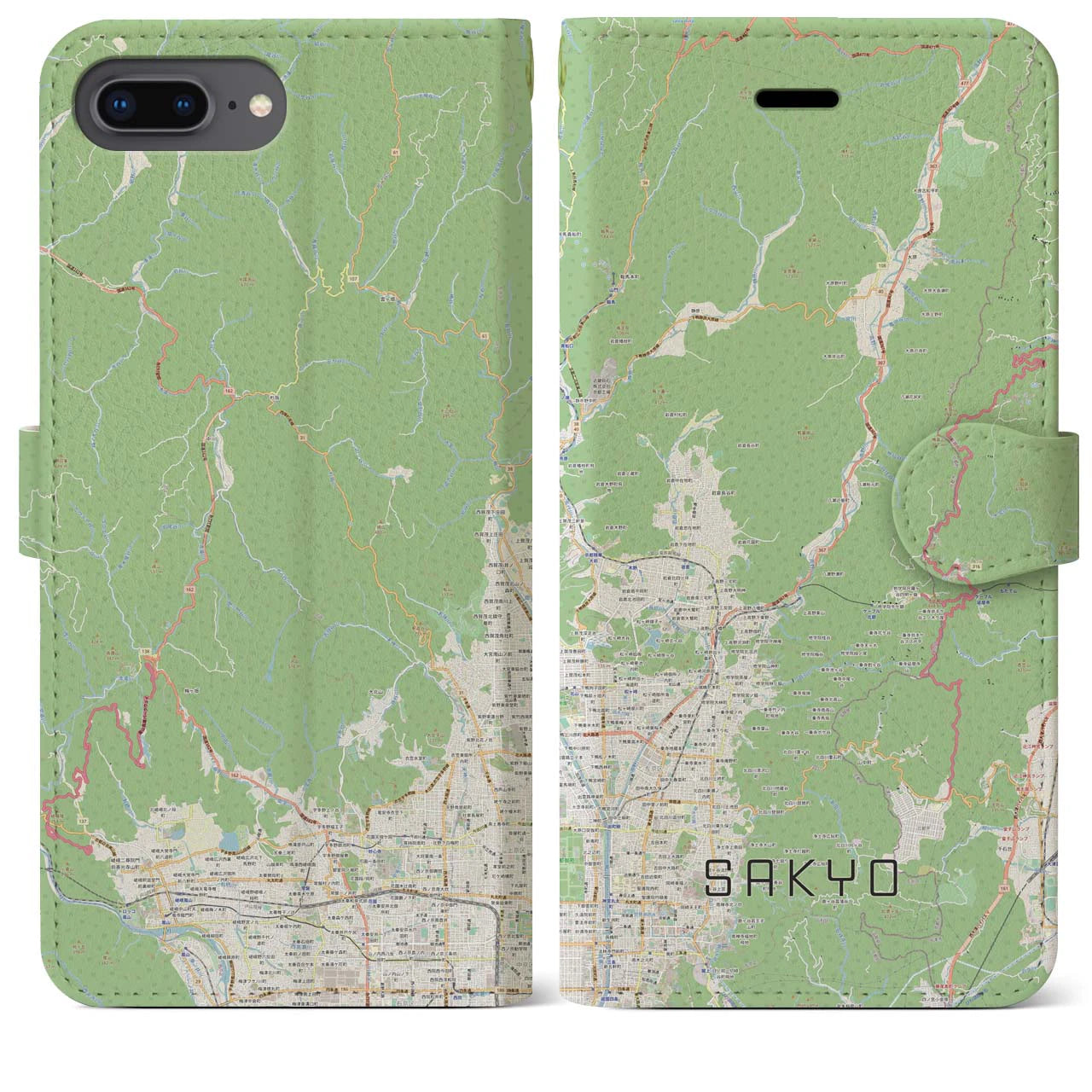 【左京(京都府)】地図柄iPhoneケース(手帳タイプ)ナチュラル・iPhone 8Plus /7Plus / 6sPlus / 6Plus 用