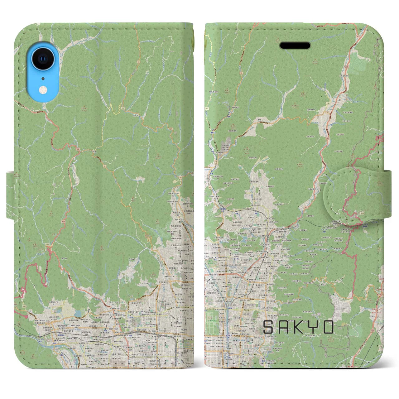 【左京(京都府)】地図柄iPhoneケース(手帳タイプ)ナチュラル・iPhone XR 用