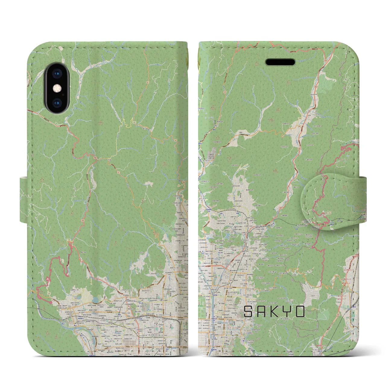 【左京(京都府)】地図柄iPhoneケース(手帳タイプ)ナチュラル・iPhone XS / X 用