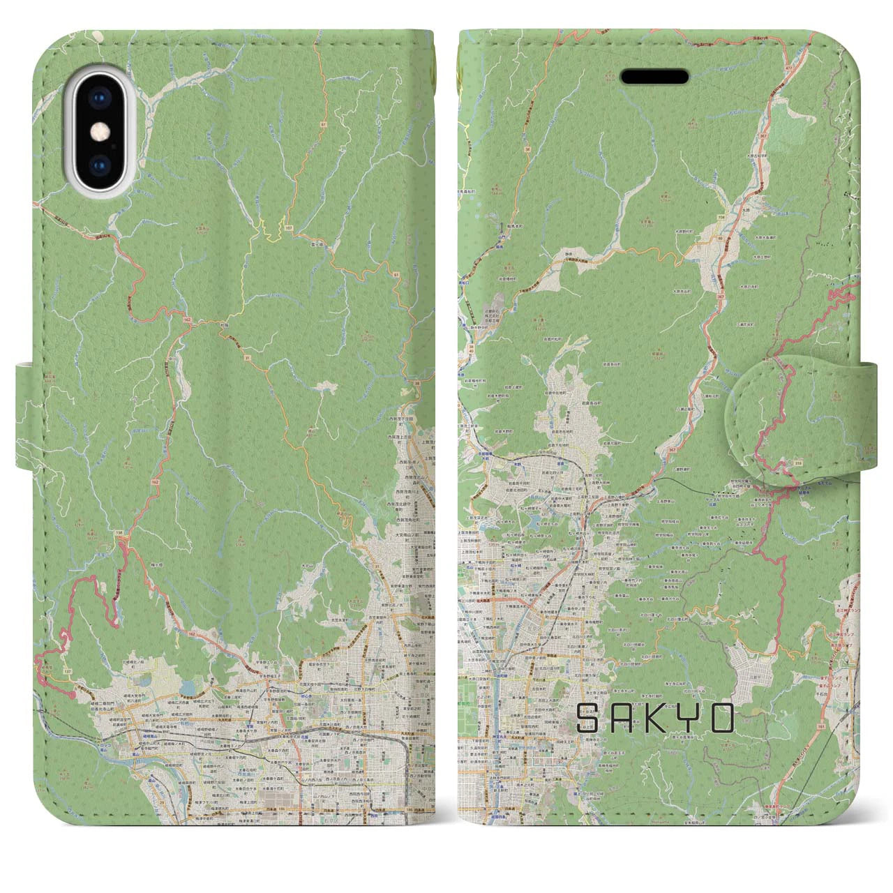 【左京(京都府)】地図柄iPhoneケース(手帳タイプ)ナチュラル・iPhone XS Max 用