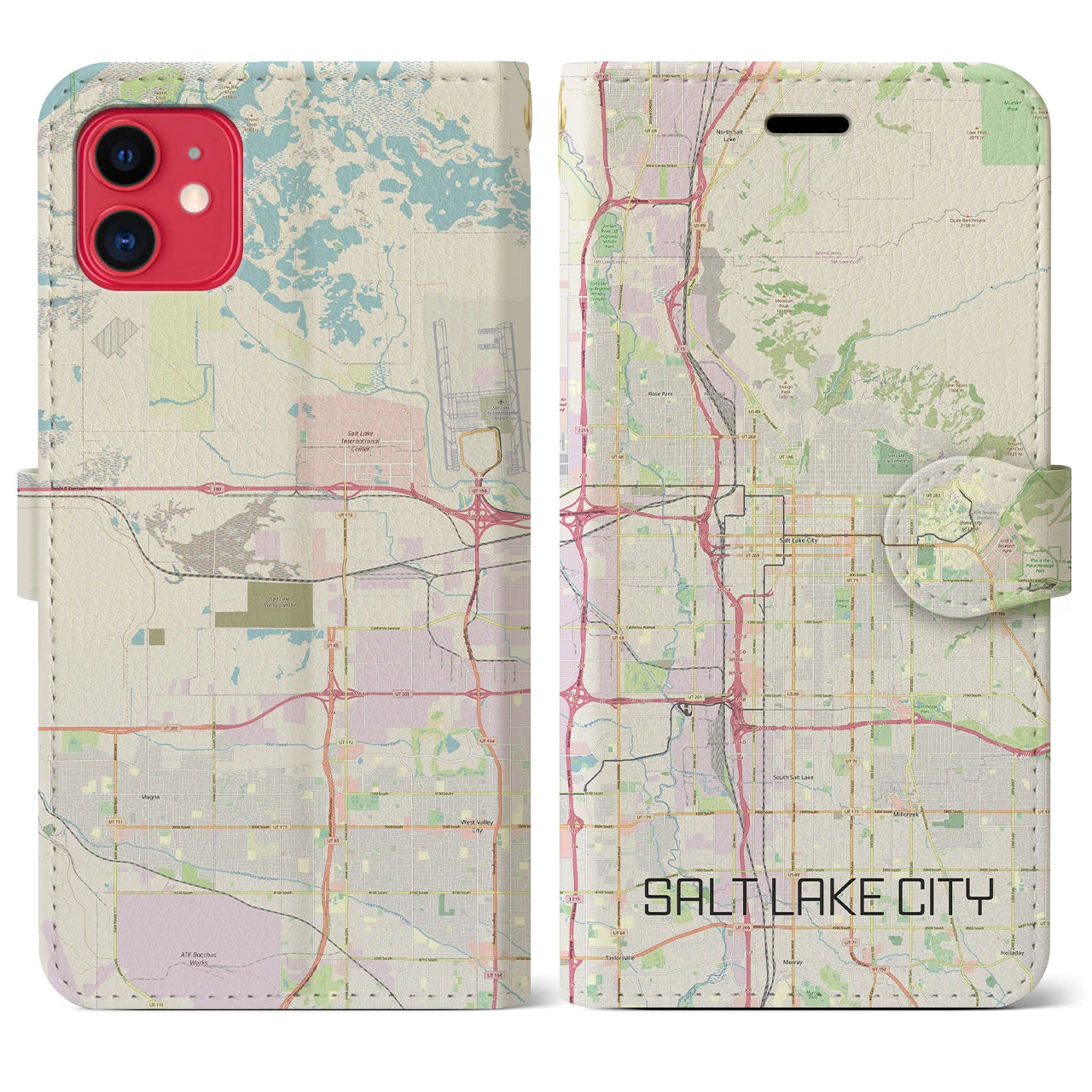 【ソルトレイクシティ(アメリカ)】地図柄iPhoneケース(手帳タイプ)ナチュラル・iPhone 11 用