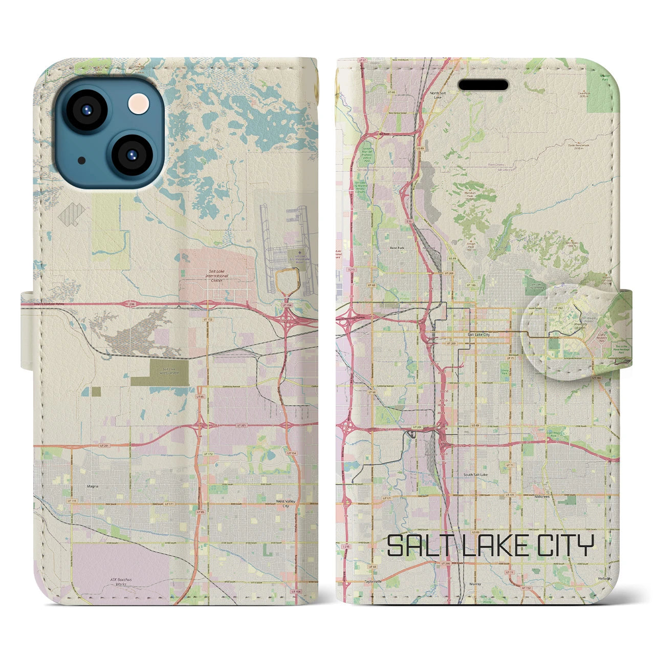 【ソルトレイクシティ(アメリカ)】地図柄iPhoneケース(手帳タイプ)ナチュラル・iPhone 13 用
