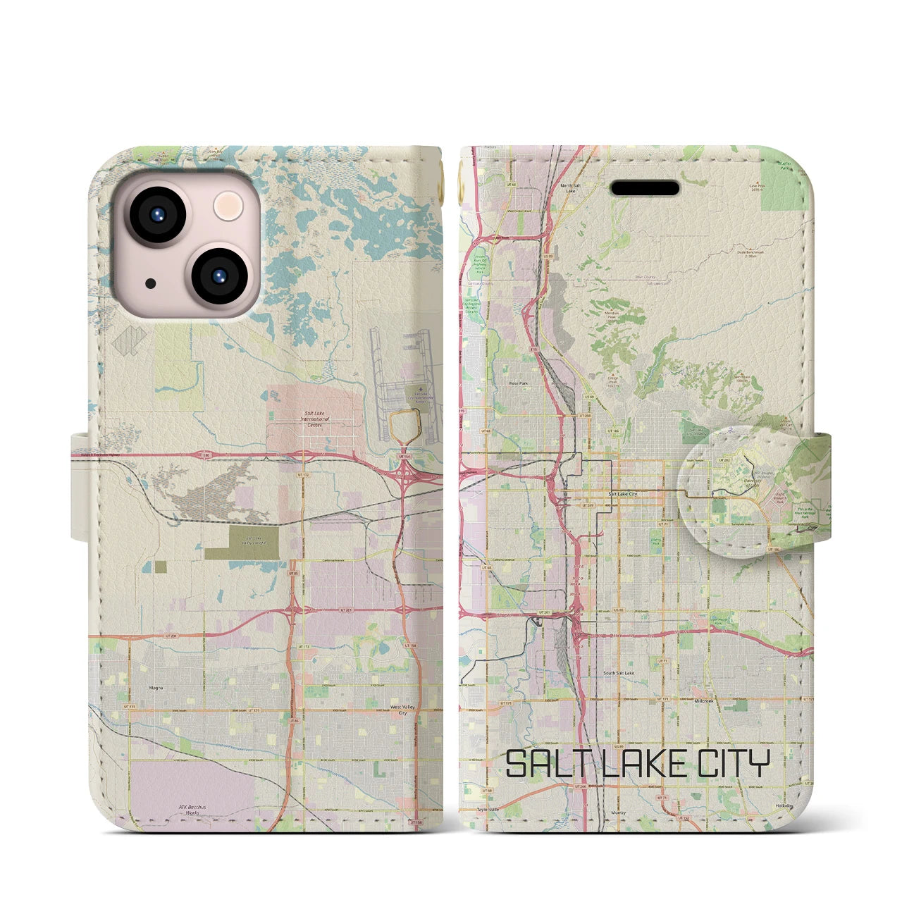 【ソルトレイクシティ(アメリカ)】地図柄iPhoneケース(手帳タイプ)ナチュラル・iPhone 13 mini 用