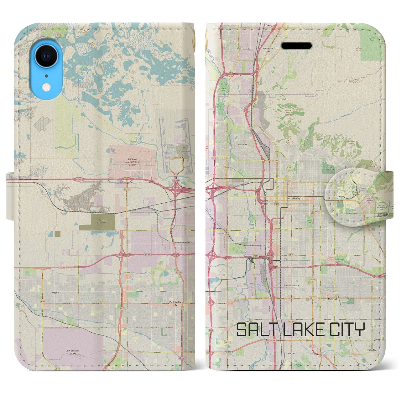 【ソルトレイクシティ(アメリカ)】地図柄iPhoneケース(手帳タイプ)ナチュラル・iPhone XR 用
