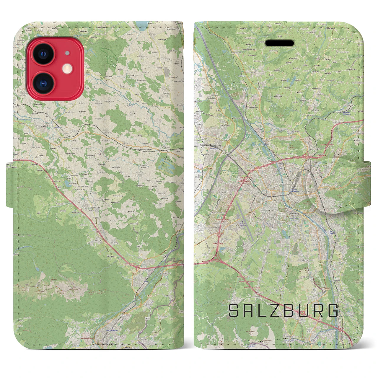 【ザルツブルク(オーストリア)】地図柄iPhoneケース(手帳タイプ)ナチュラル・iPhone 11 用