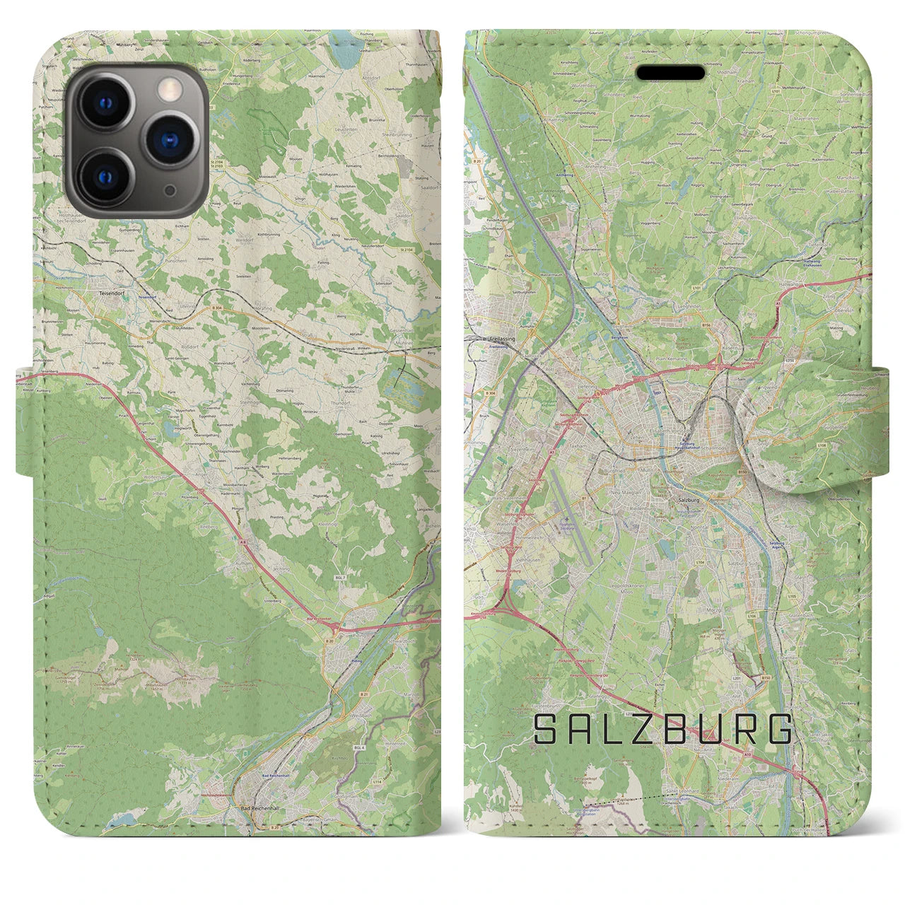 【ザルツブルク(オーストリア)】地図柄iPhoneケース(手帳タイプ)ナチュラル・iPhone 11 Pro Max 用