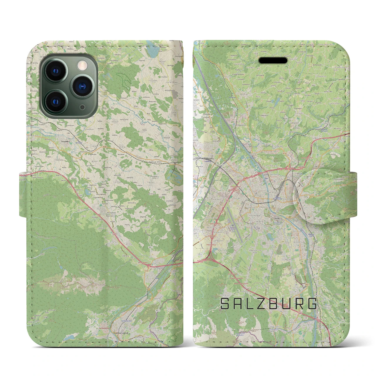 【ザルツブルク(オーストリア)】地図柄iPhoneケース(手帳タイプ)ナチュラル・iPhone 11 Pro 用