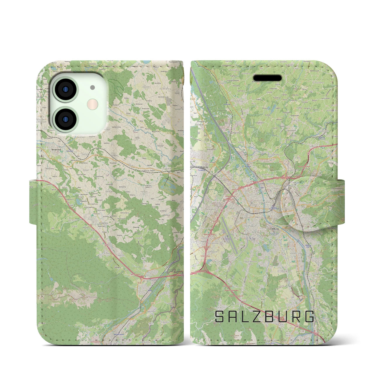 【ザルツブルク(オーストリア)】地図柄iPhoneケース(手帳タイプ)ナチュラル・iPhone 12 mini 用
