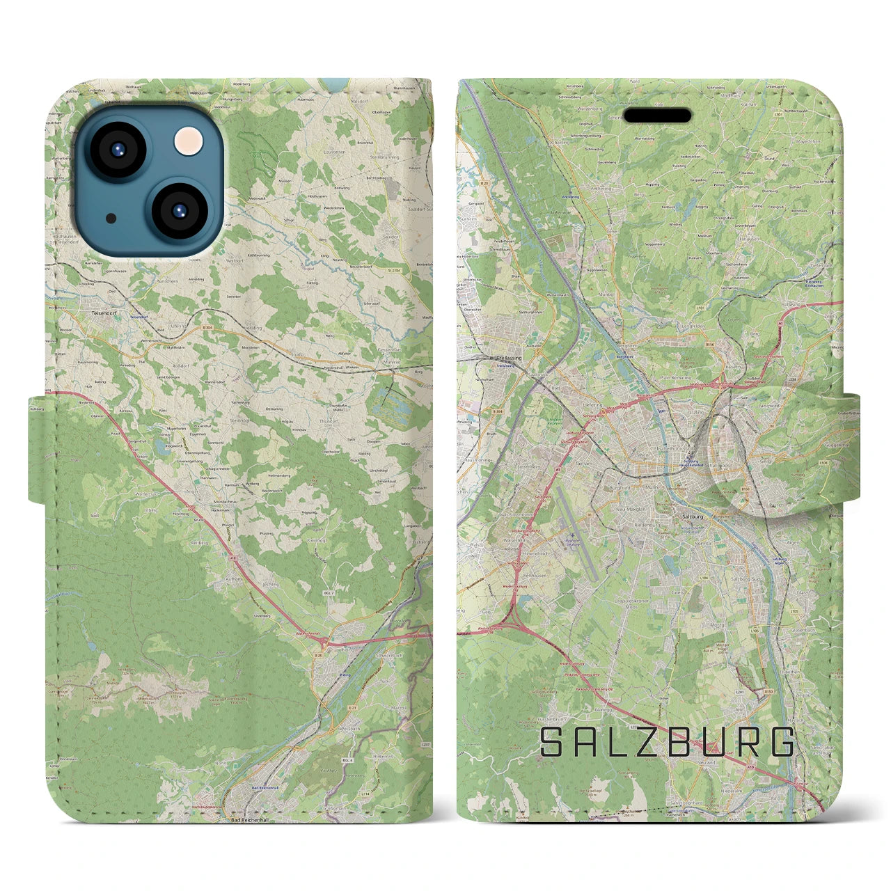 【ザルツブルク(オーストリア)】地図柄iPhoneケース(手帳タイプ)ナチュラル・iPhone 13 用