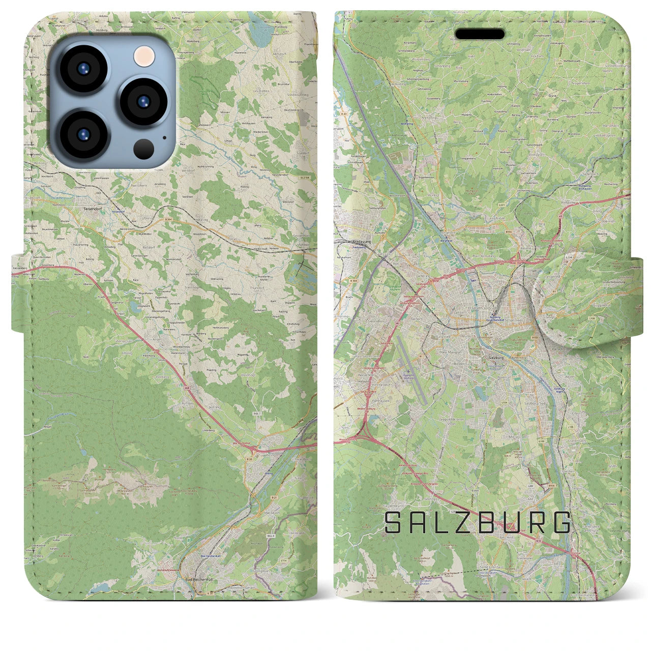 【ザルツブルク(オーストリア)】地図柄iPhoneケース(手帳タイプ)ナチュラル・iPhone 13 Pro Max 用