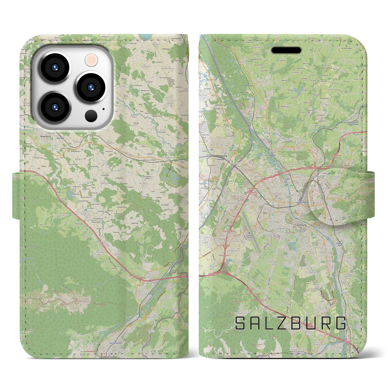 【ザルツブルク(オーストリア)】地図柄iPhoneケース(手帳タイプ)ナチュラル・iPhone 13 Pro 用