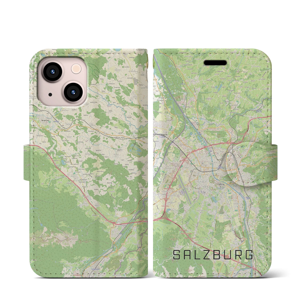 【ザルツブルク(オーストリア)】地図柄iPhoneケース(手帳タイプ)ナチュラル・iPhone 13 mini 用