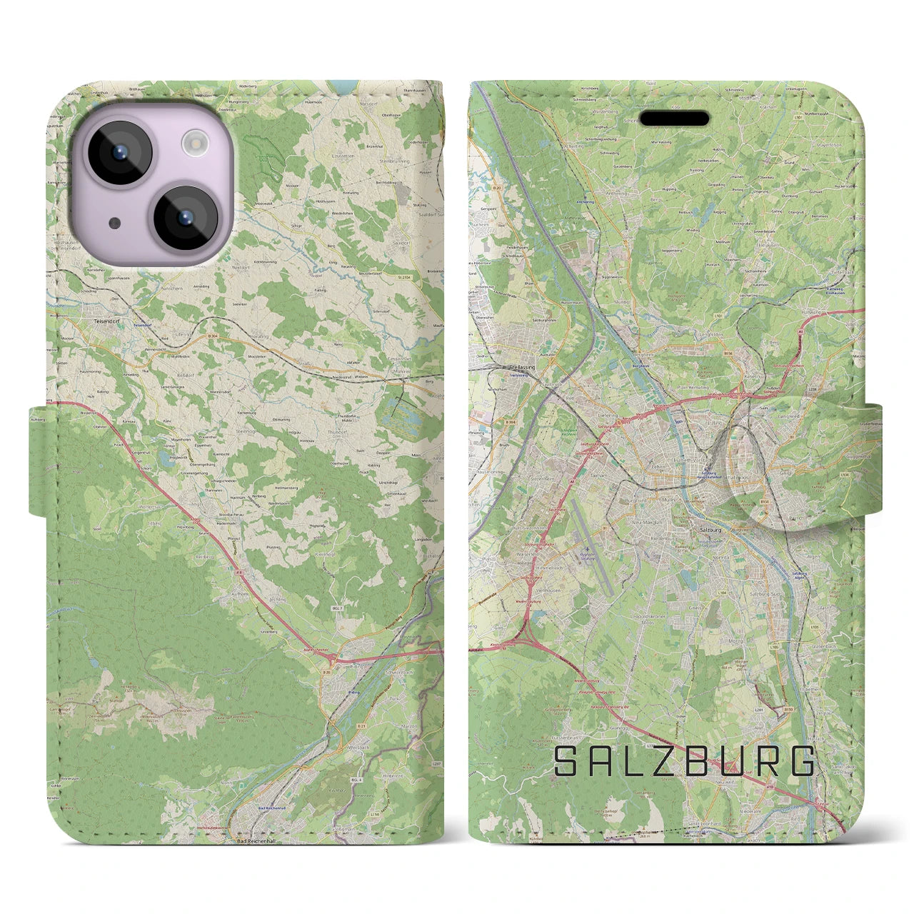 【ザルツブルク(オーストリア)】地図柄iPhoneケース(手帳タイプ)ナチュラル・iPhone 14 用