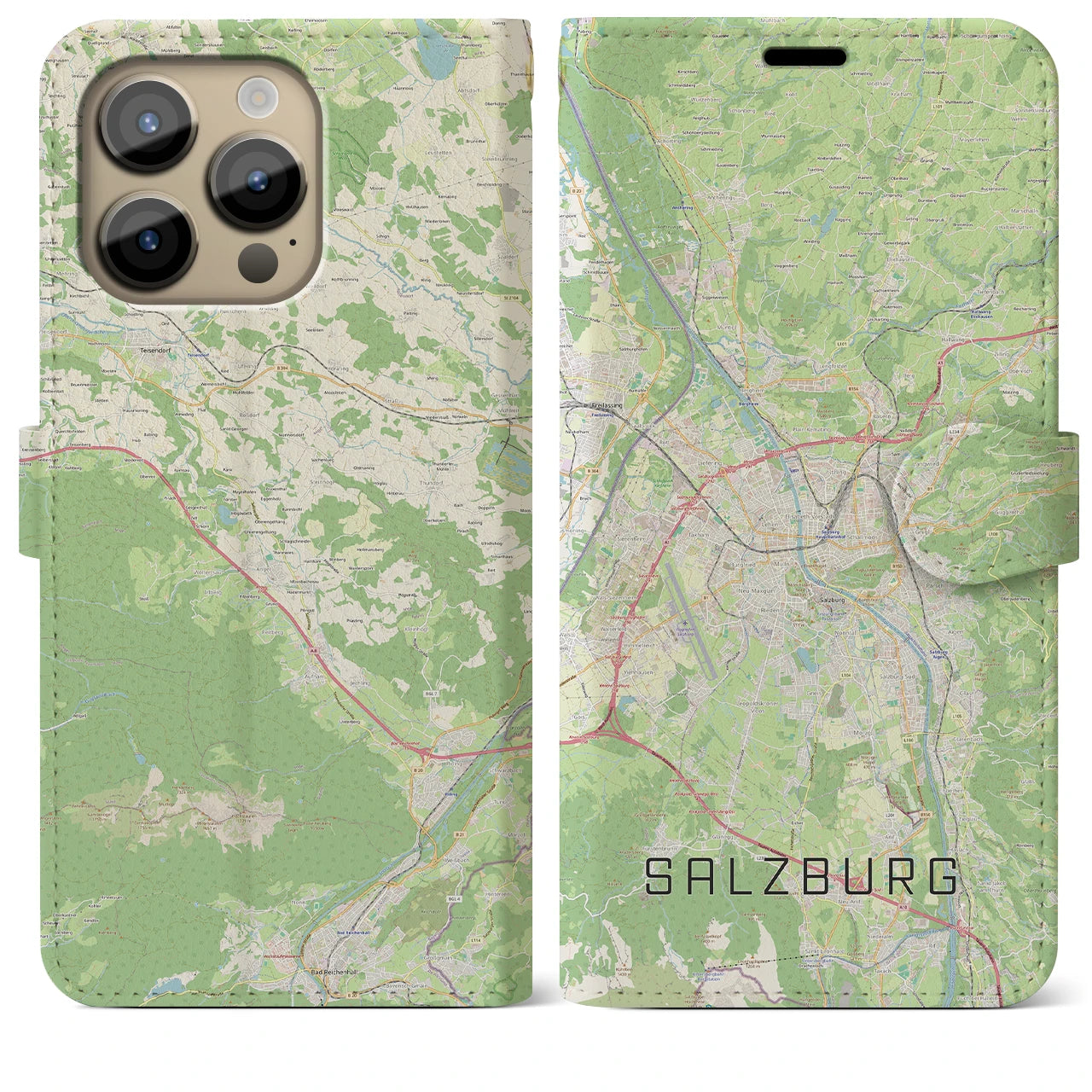 【ザルツブルク(オーストリア)】地図柄iPhoneケース(手帳タイプ)ナチュラル・iPhone 14 Pro Max 用