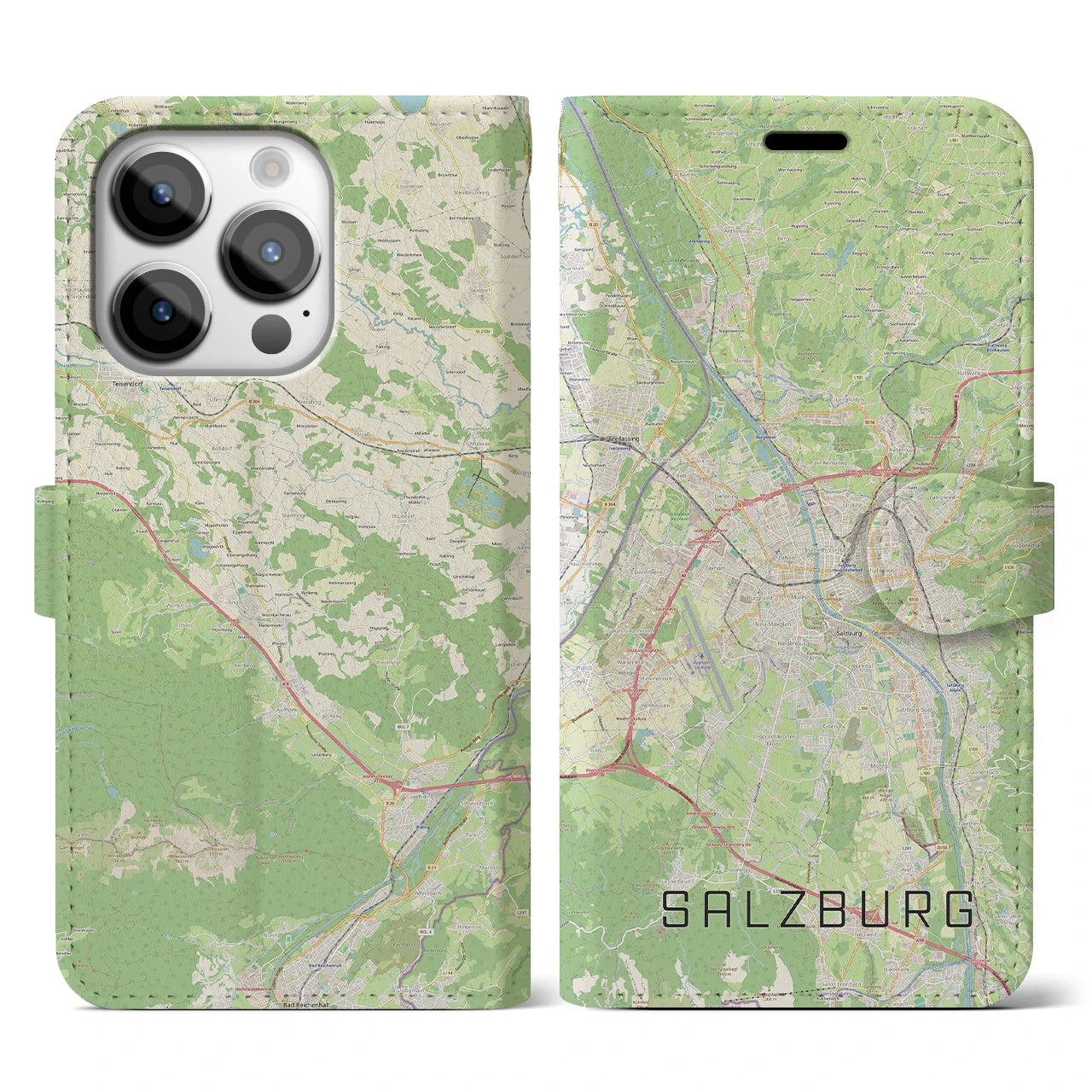 【ザルツブルク(オーストリア)】地図柄iPhoneケース(手帳タイプ)ナチュラル・iPhone 14 Pro 用