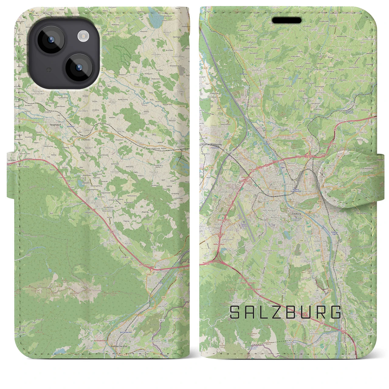 【ザルツブルク(オーストリア)】地図柄iPhoneケース(手帳タイプ)ナチュラル・iPhone 14 Plus 用