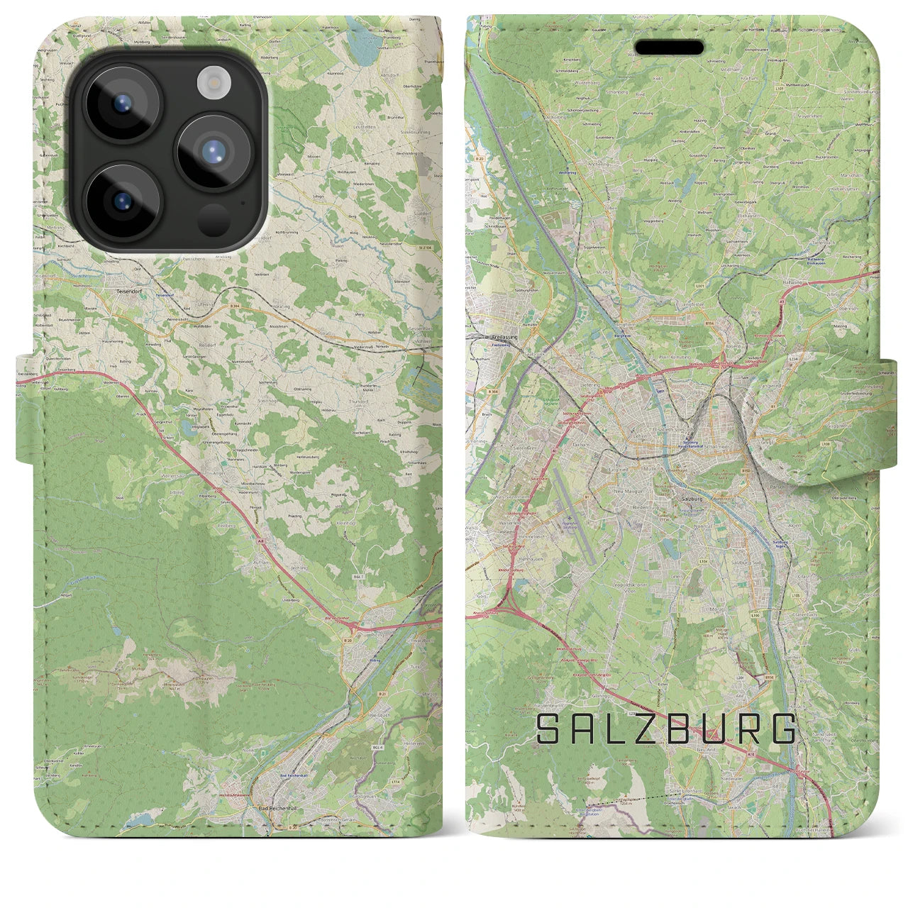 【ザルツブルク(オーストリア)】地図柄iPhoneケース(手帳タイプ)ナチュラル・iPhone 15 Pro Max 用