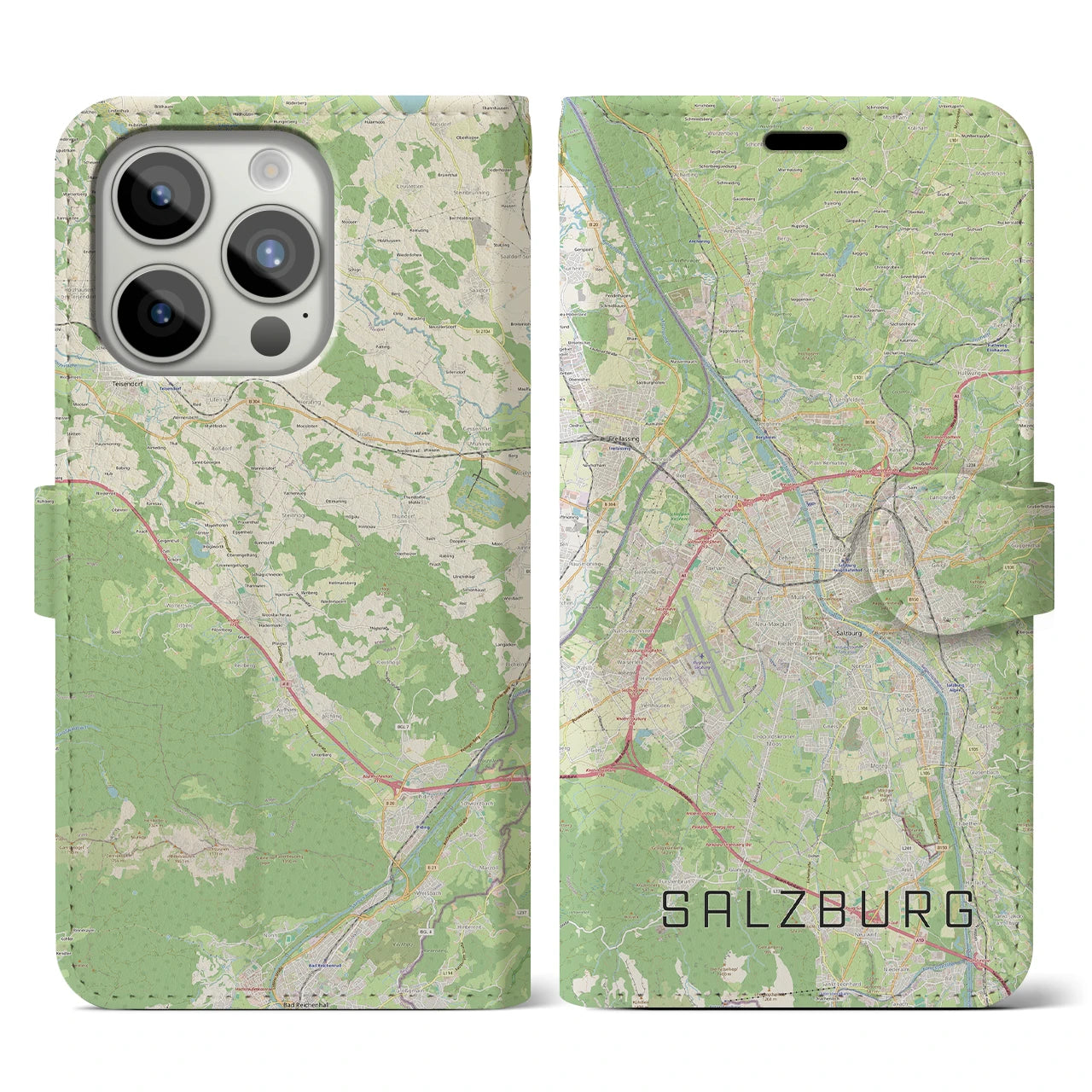 【ザルツブルク(オーストリア)】地図柄iPhoneケース(手帳タイプ)ナチュラル・iPhone 15 Pro 用
