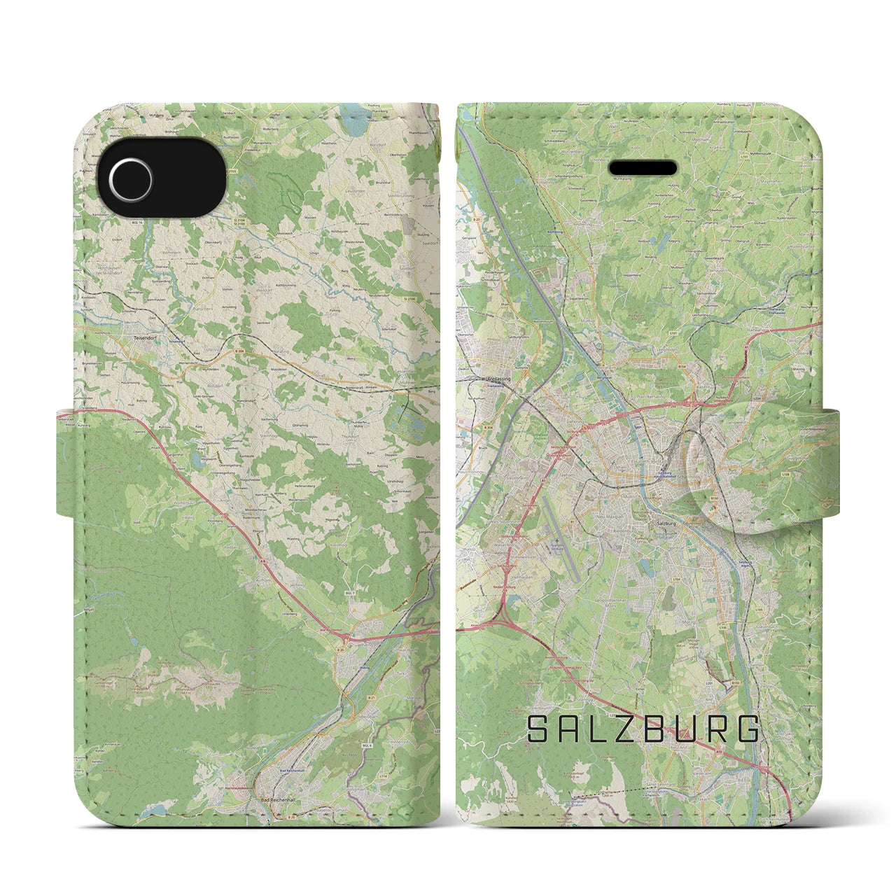 【ザルツブルク(オーストリア)】地図柄iPhoneケース(手帳タイプ)ナチュラル・iPhone SE(第3 / 第2世代) / 8 / 7 / 6s / 6 用